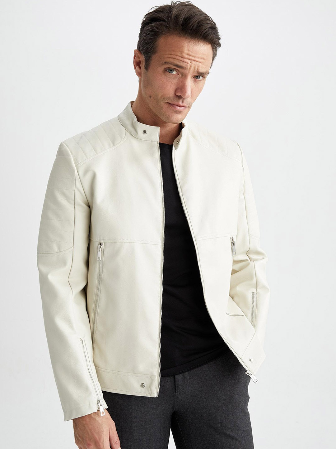 

DeFacto Men Mandarin Collar Tailored Jacket, Off white