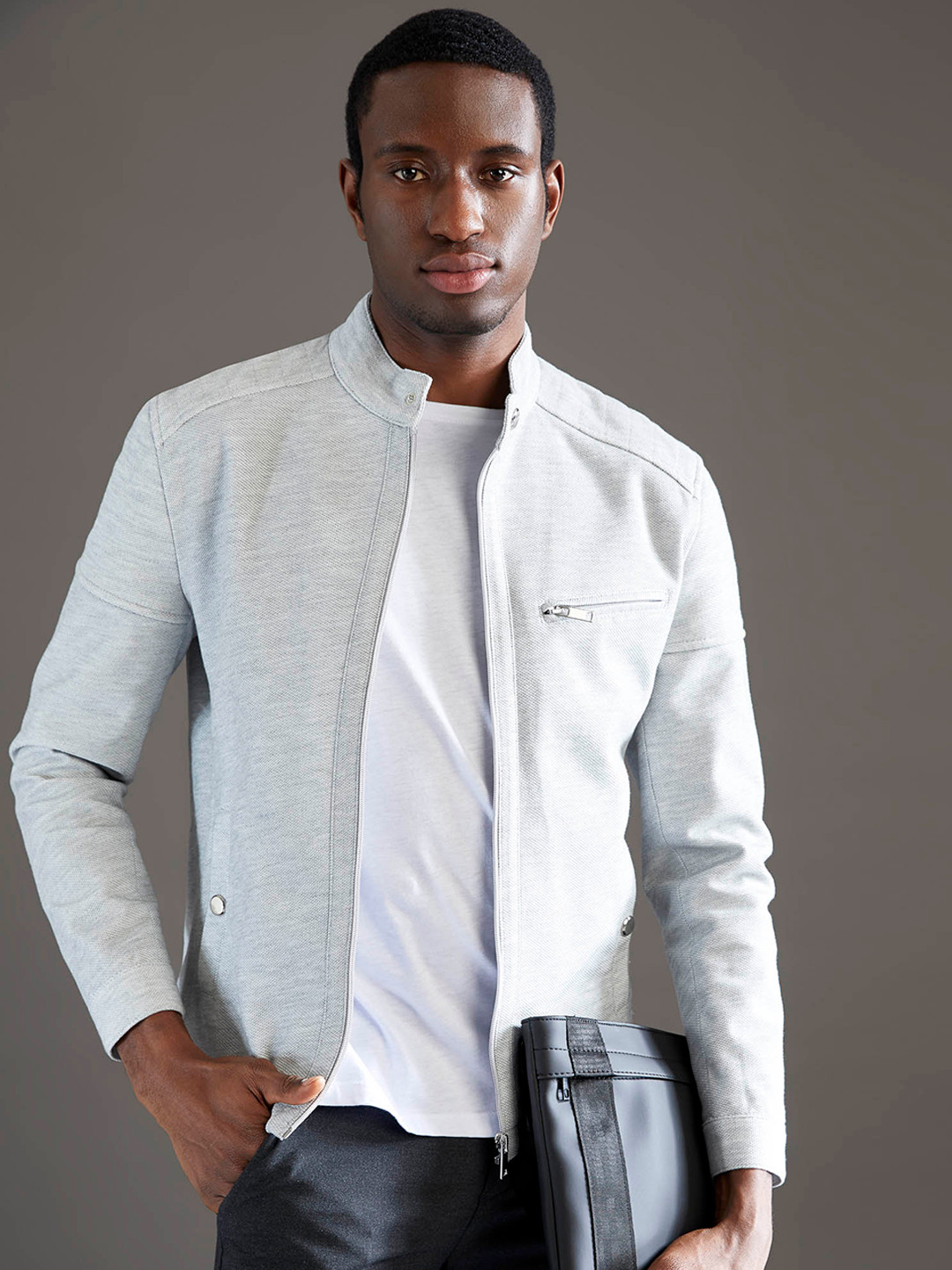 

DeFacto Stand Collar Bomber Jacket, Grey