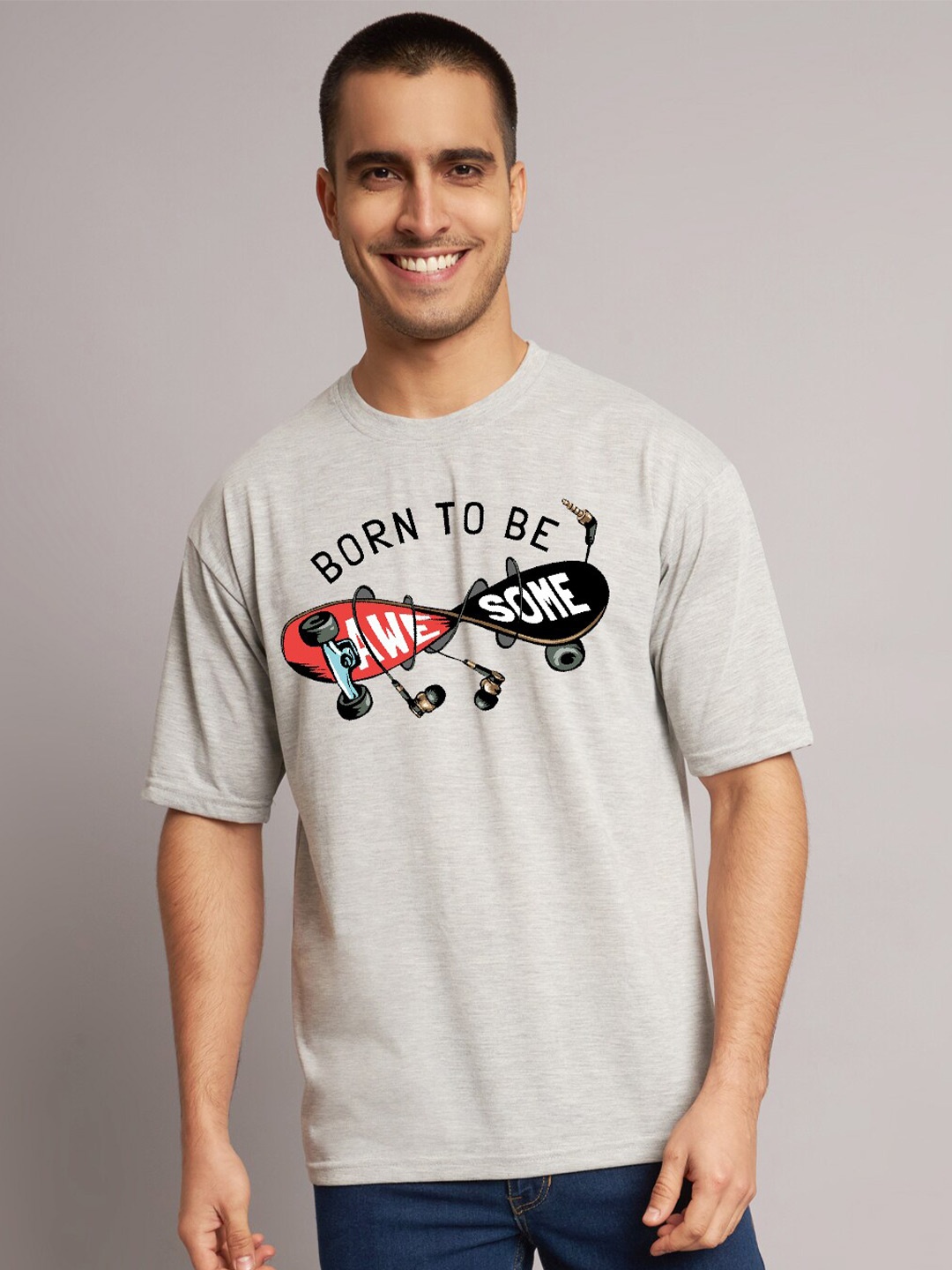 

The Modern Soul Typography Printed Oversized Fit T-shirt, Grey melange
