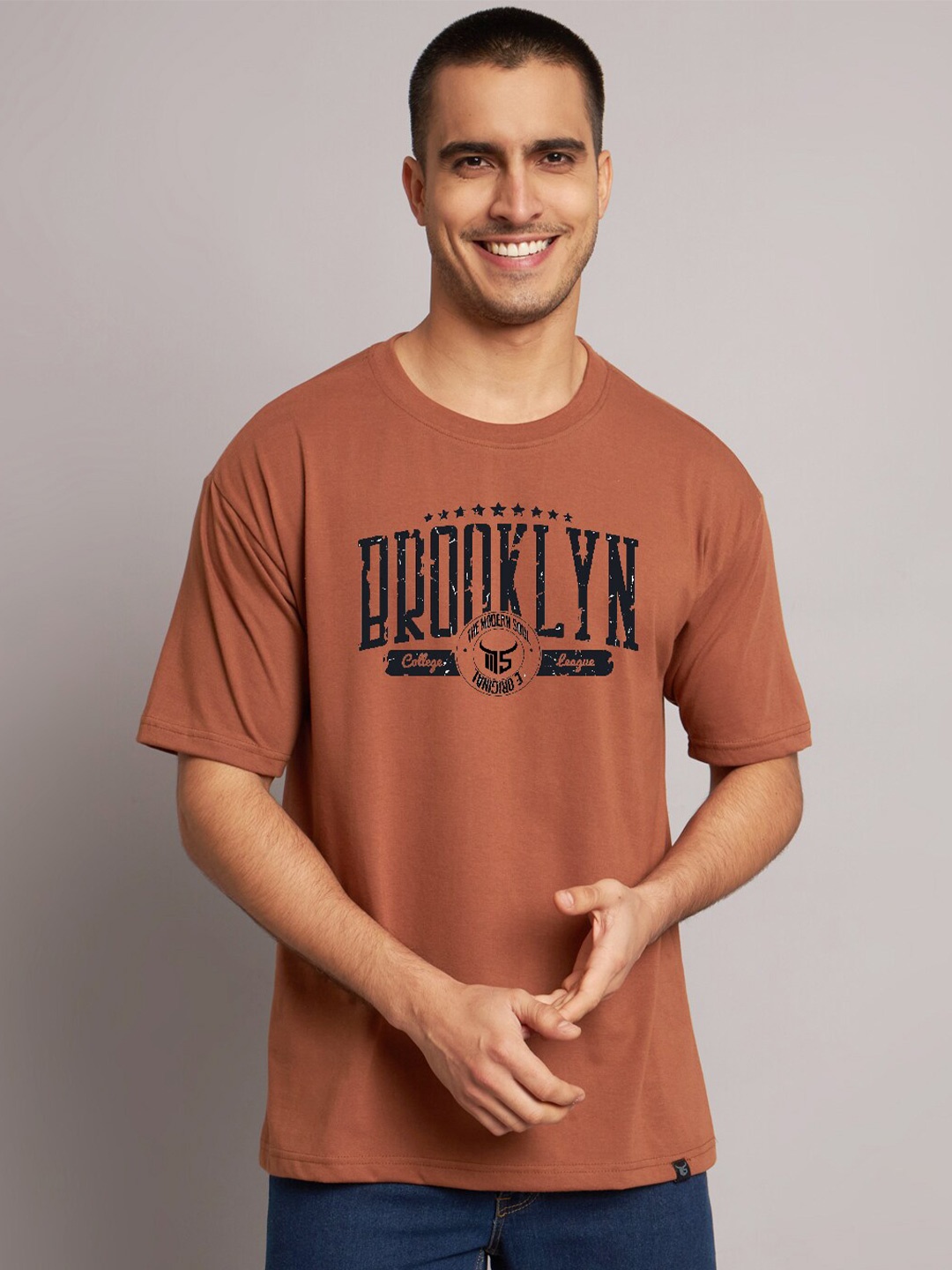 

The Modern Soul Typography Printed Oversize Fit T-shirt, Coffee brown