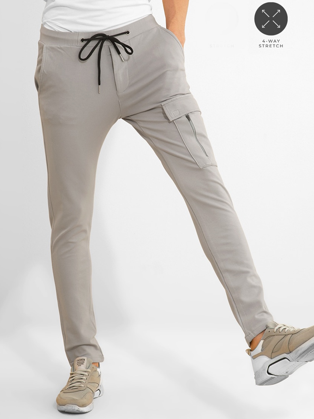 

Snitch Men Grey Mid-Rise Slim Fit Cotton Cargos Trousers