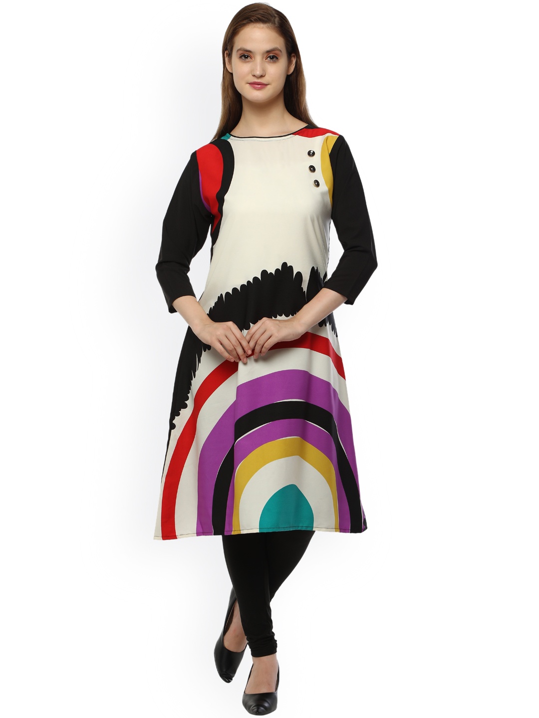 

shiloh Women White & Black Printed A-Line Kurta
