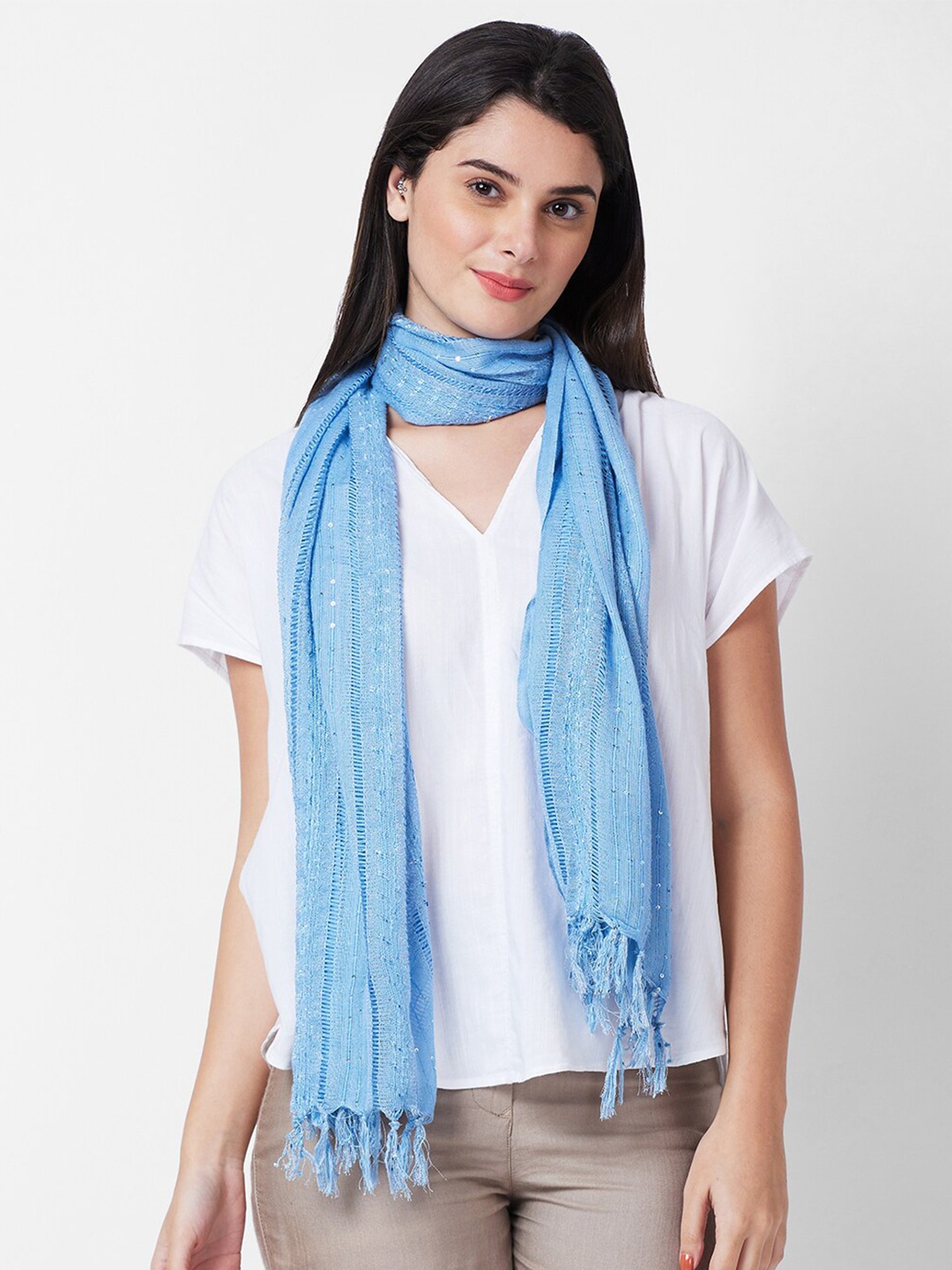 

Globus Women Blue Self Design Scarf