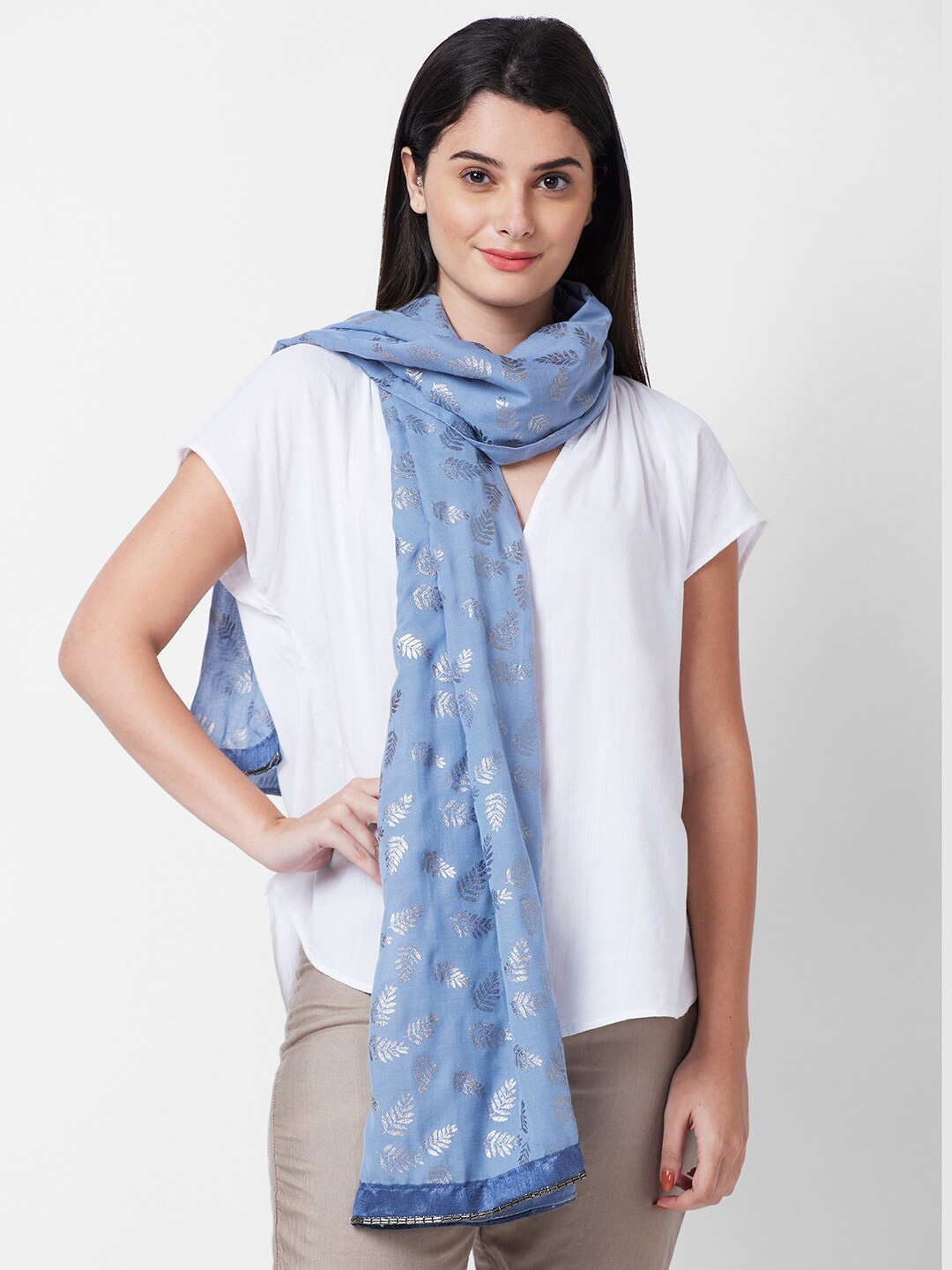 

Globus Women Blue & Silver-Toned Printed Scarf