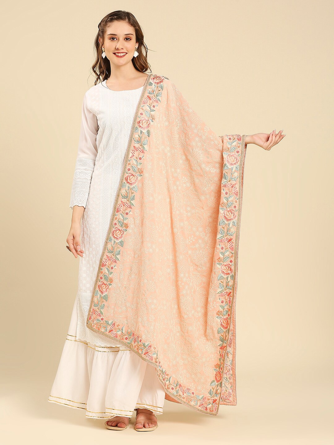 

Dupatta Bazaar Floral Embroidered Georgette Dupatta, Peach