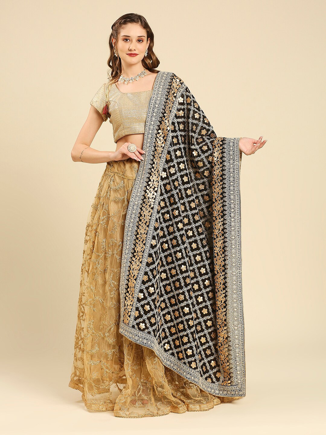 Dupatta Bazaar Gotta Patti Embellished Georgette Dupatta, Black