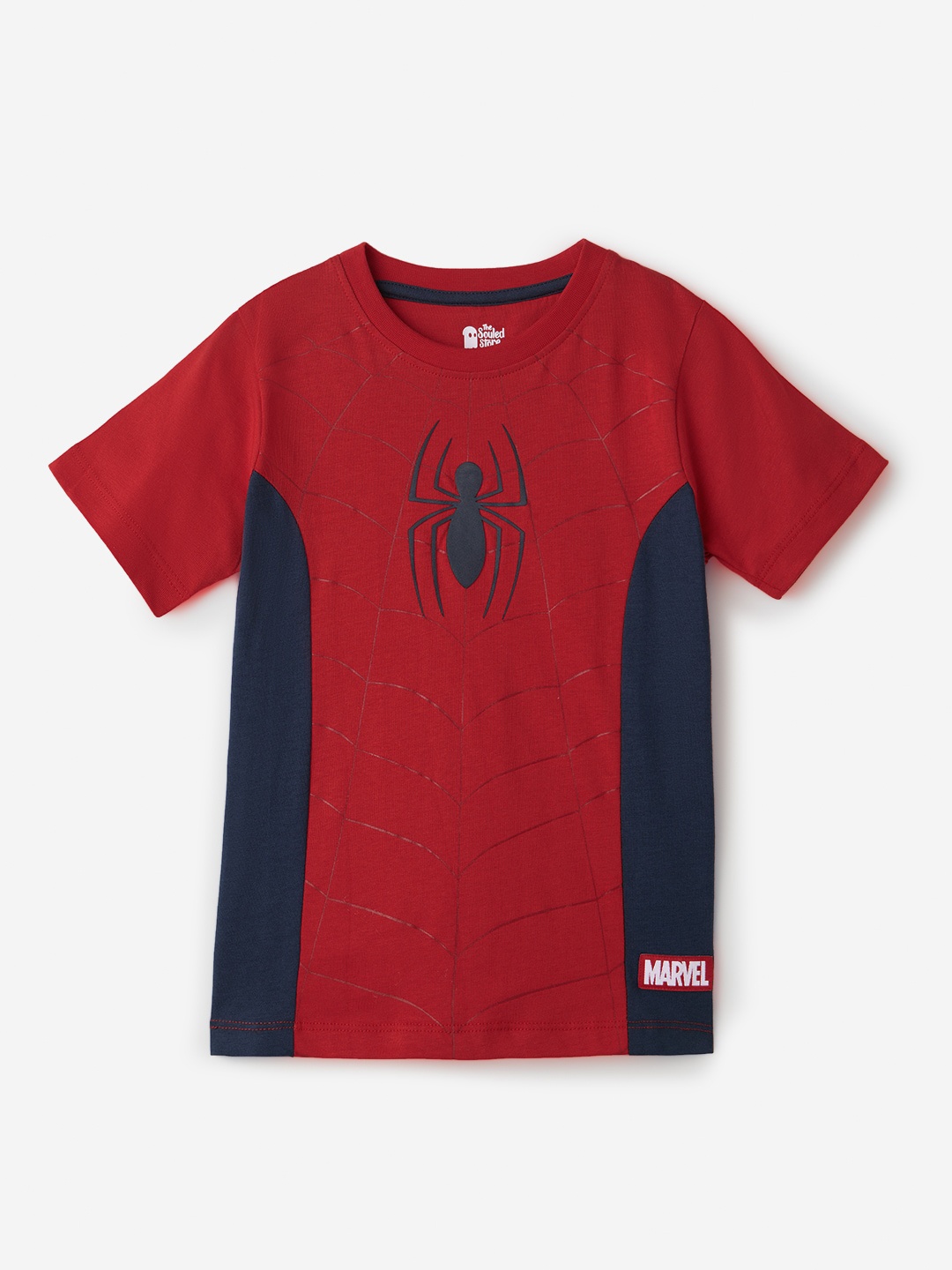 

The Souled Store Boys Red & Navy Blue Spider Man Printed Pure Cotton Casual T-shirt