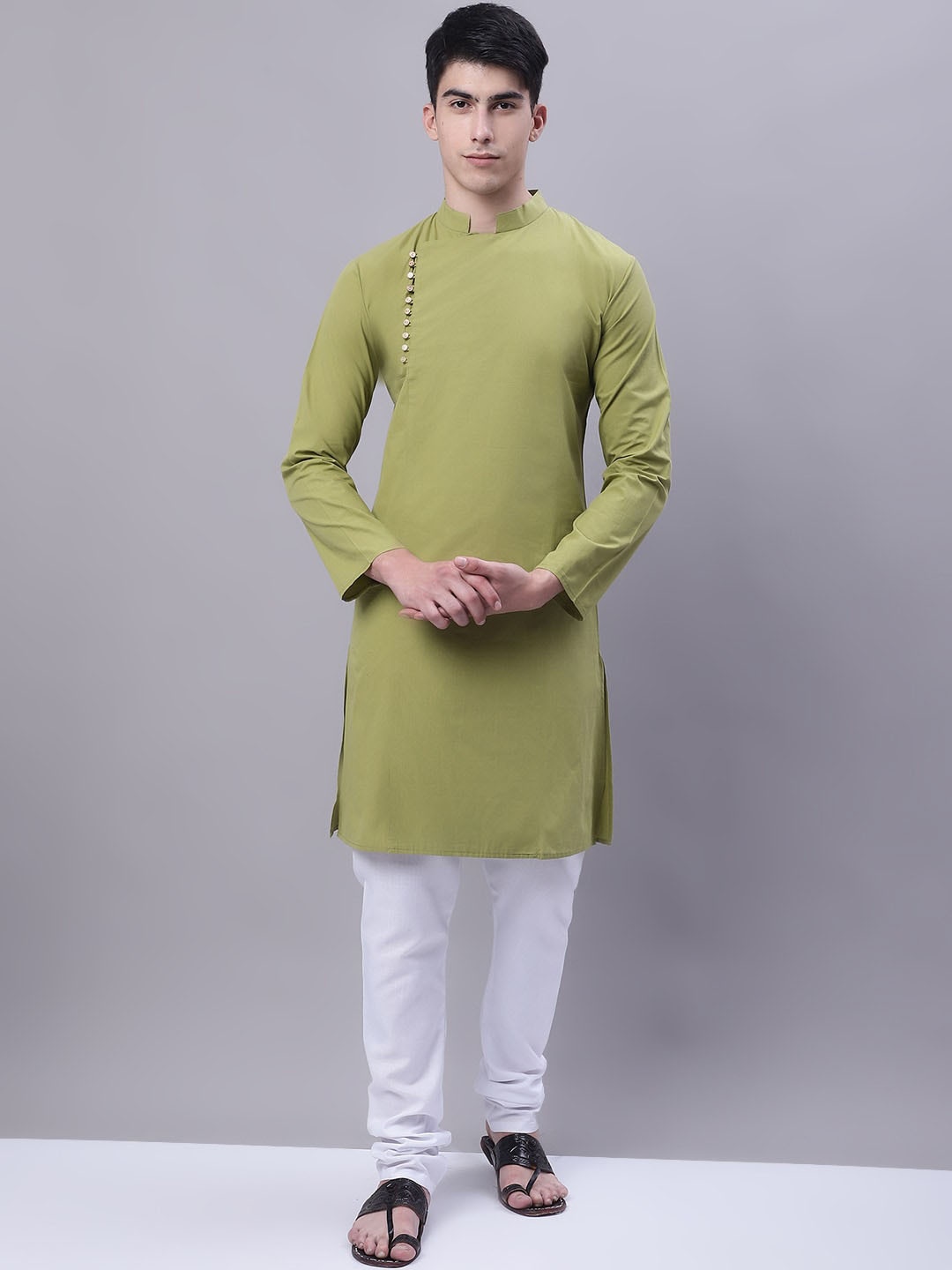 

WESTCLO Mandarin Collar Pure Cotton Straight Kurta, Olive