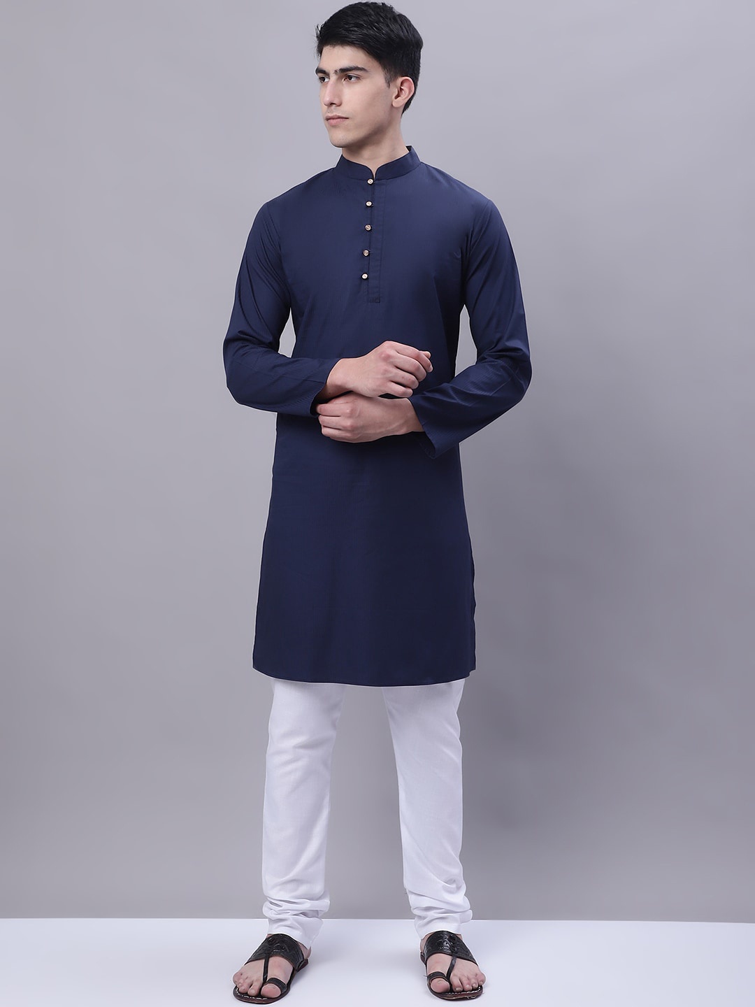 

WESTCLO Mandarin Collar Pure Cotton Straight Kurta, Blue