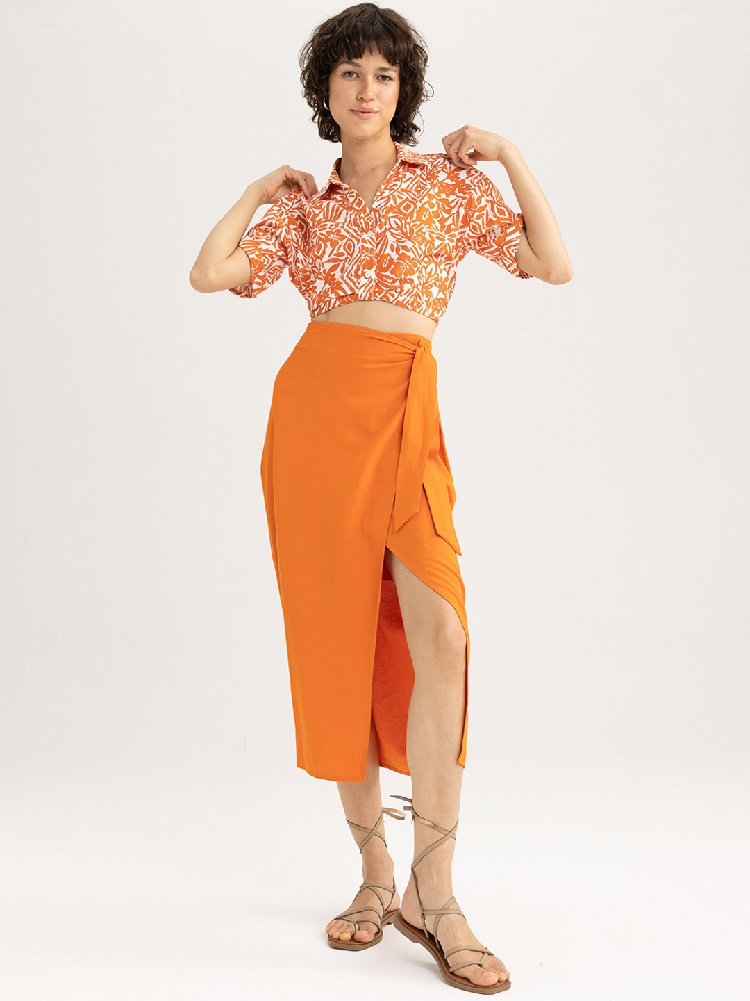 

DeFacto Side Slit Straight Midi Wrap Skirt, Orange