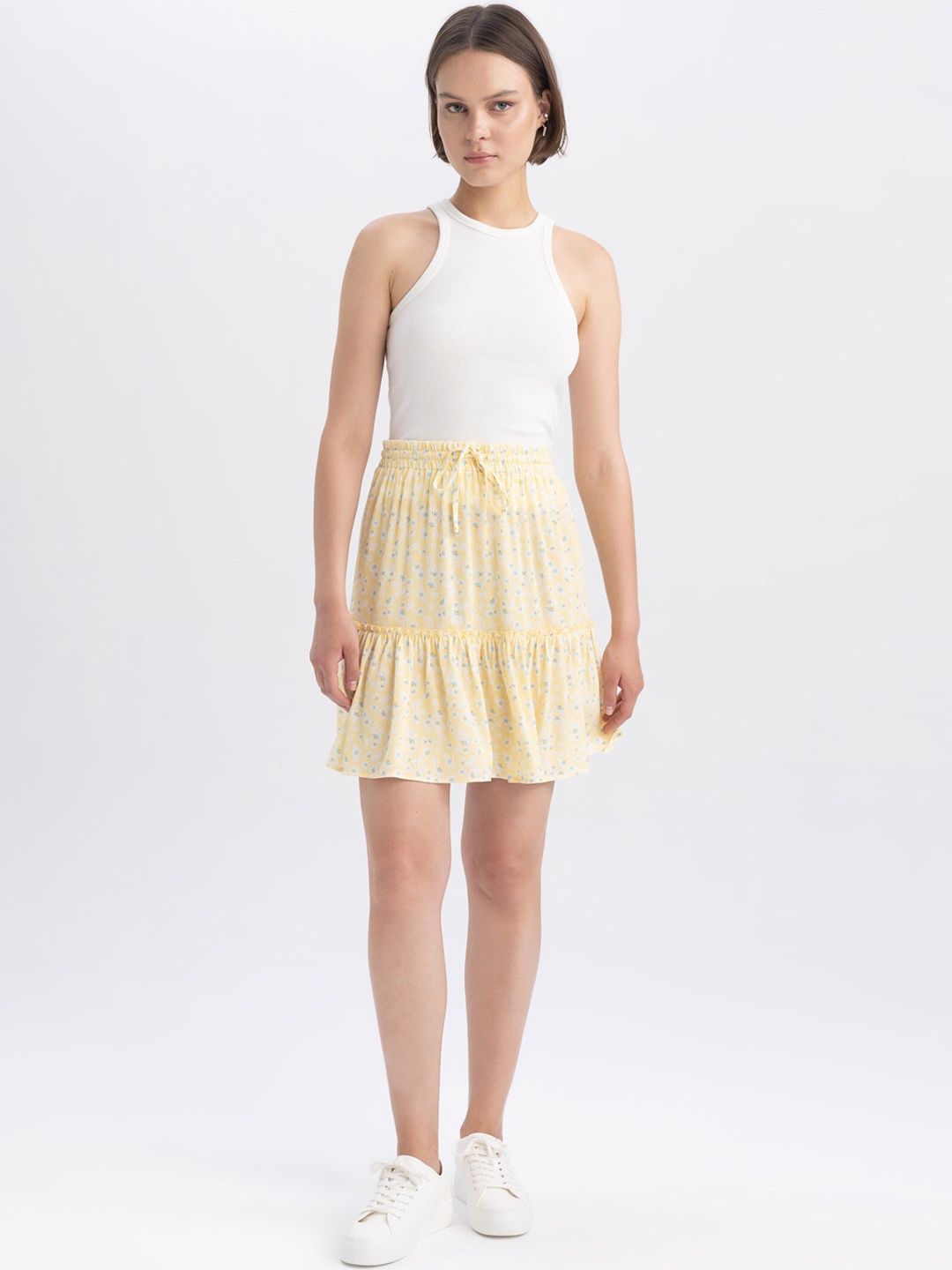 

DeFacto Printed Flared Tiered Skirts, Yellow