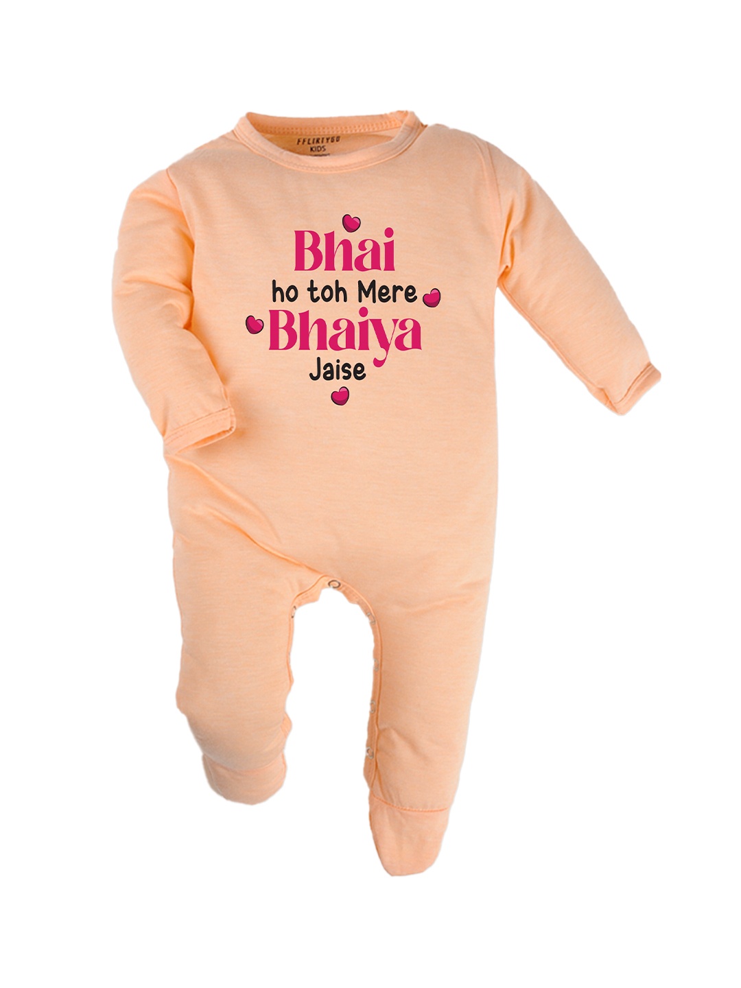 

FFLIRTYGO Infants Rakhi Special Typography Printed Pure Cotton Sleepsuit, Peach