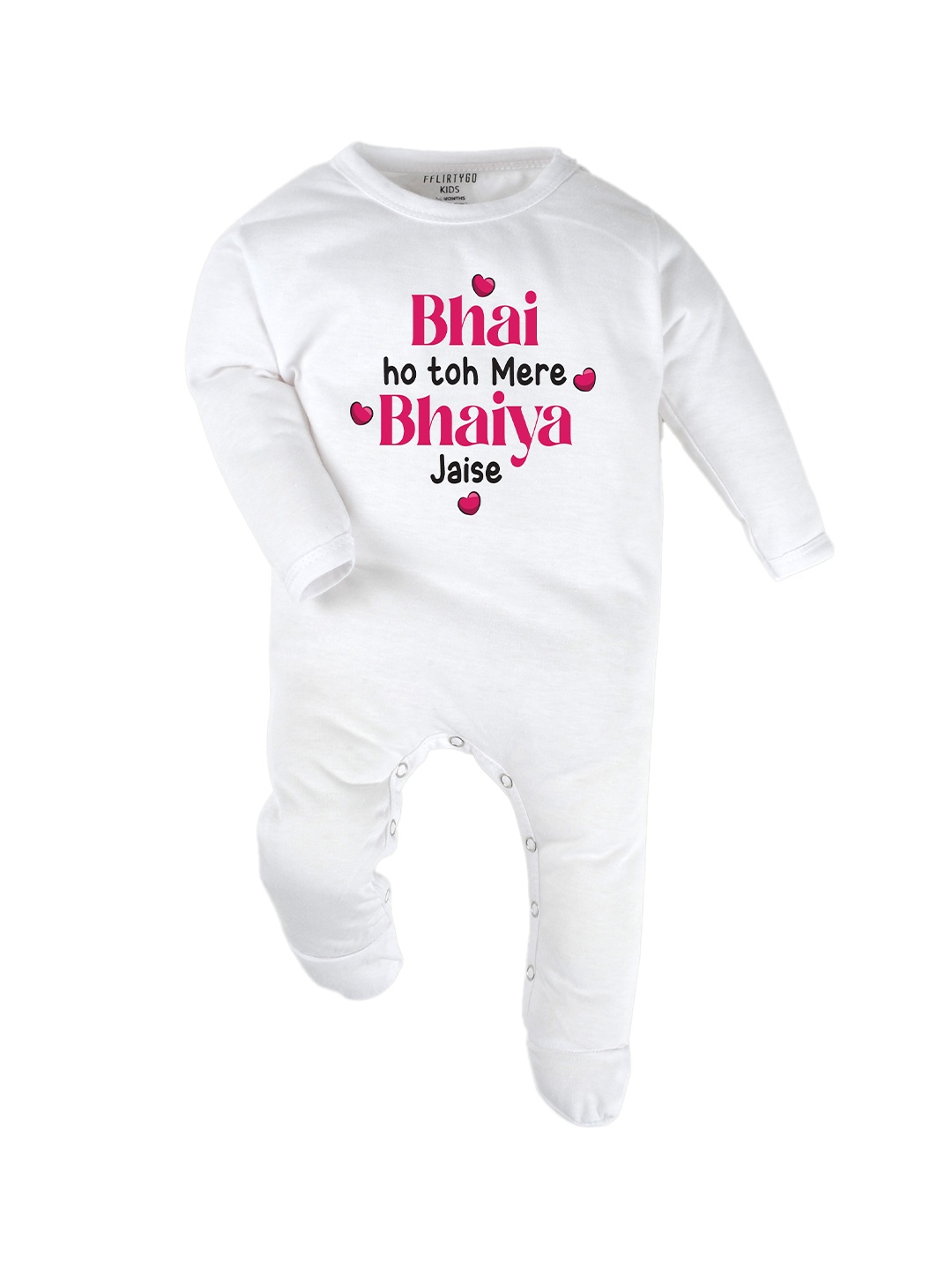 

FFLIRTYGO Infants Rakhi Special Typography Printed Pure Cotton Sleepsuit, White