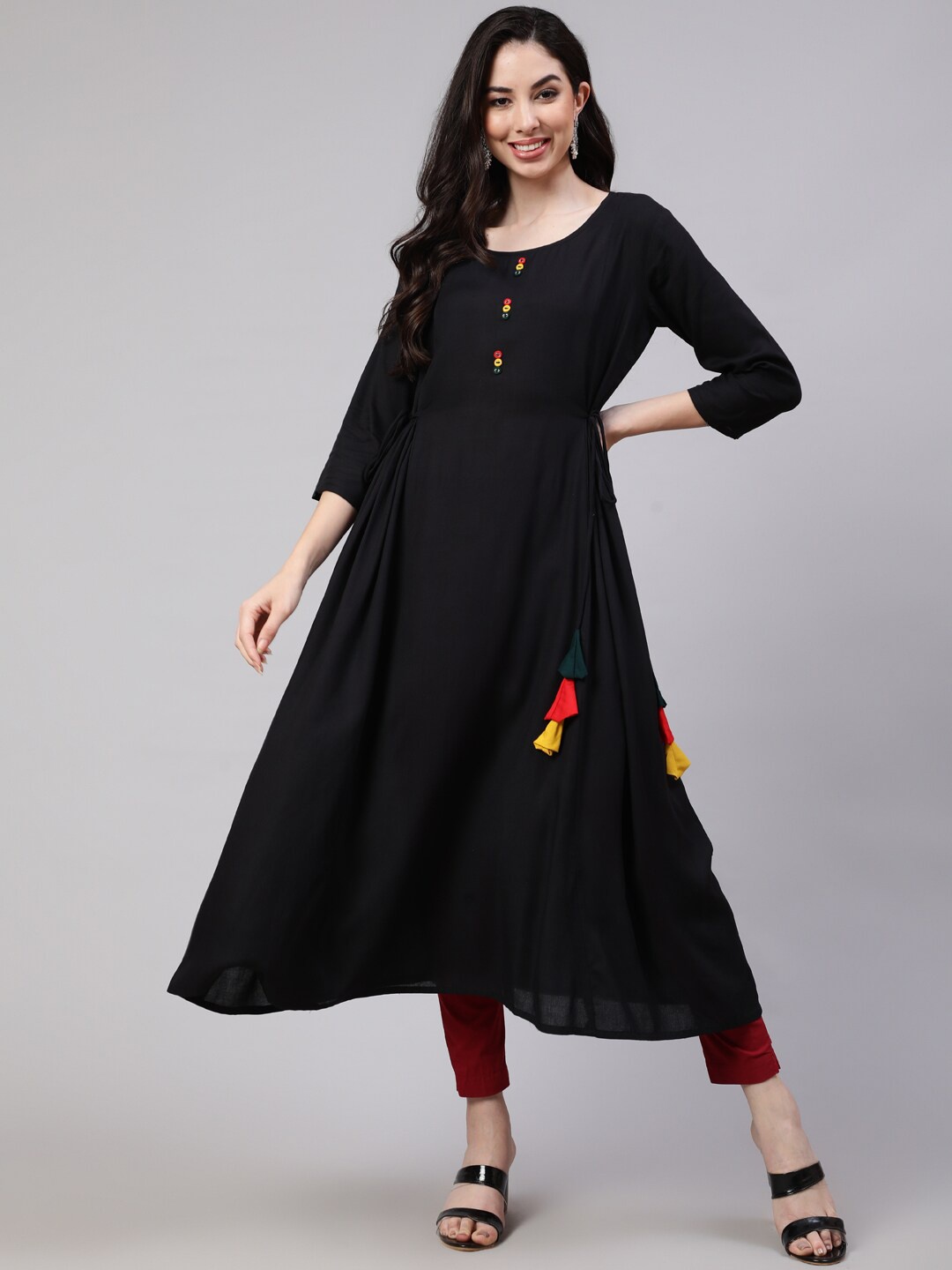 

Nayo Black Pure Cotton A-line Kurta