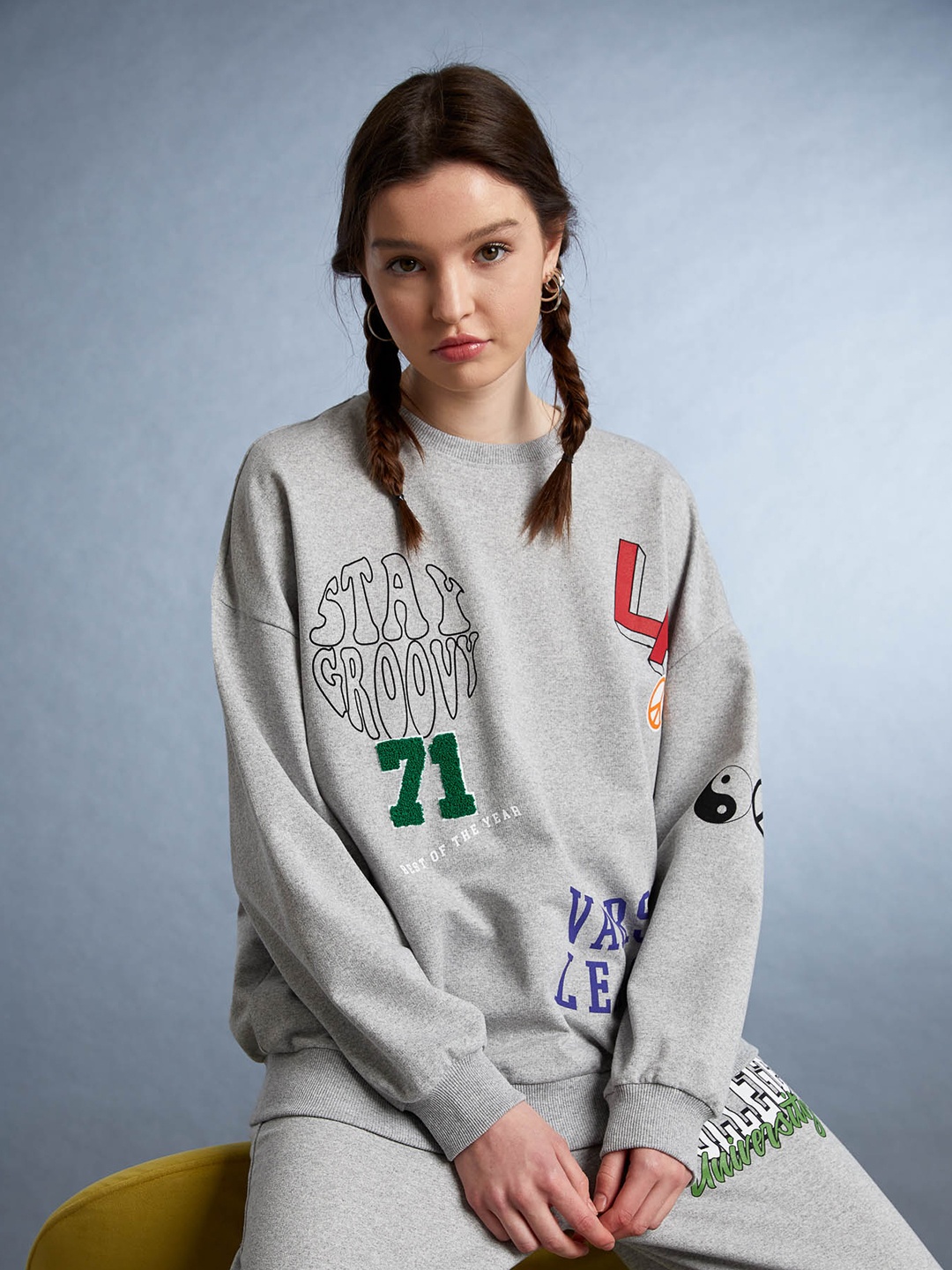 

DeFacto Women Typography Printed Pullover Sweater, Grey