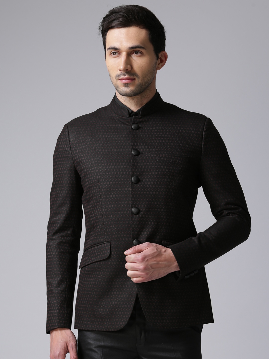 

True Blue Men Black & Maroon Self-Design Single-Breasted Formal Blazer