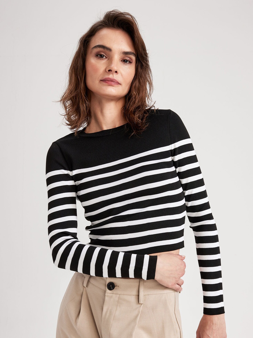 

DeFacto Striped Long Sleeves Pullover, White