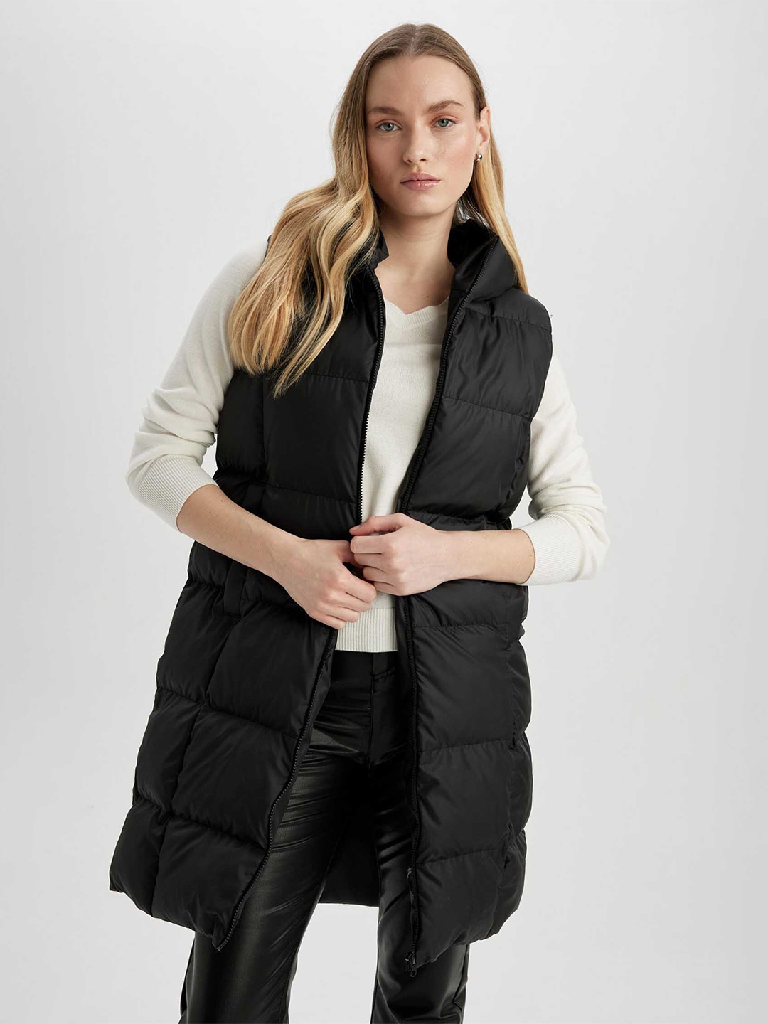 

DeFacto Hooded Longline Puffer Jacket, Black