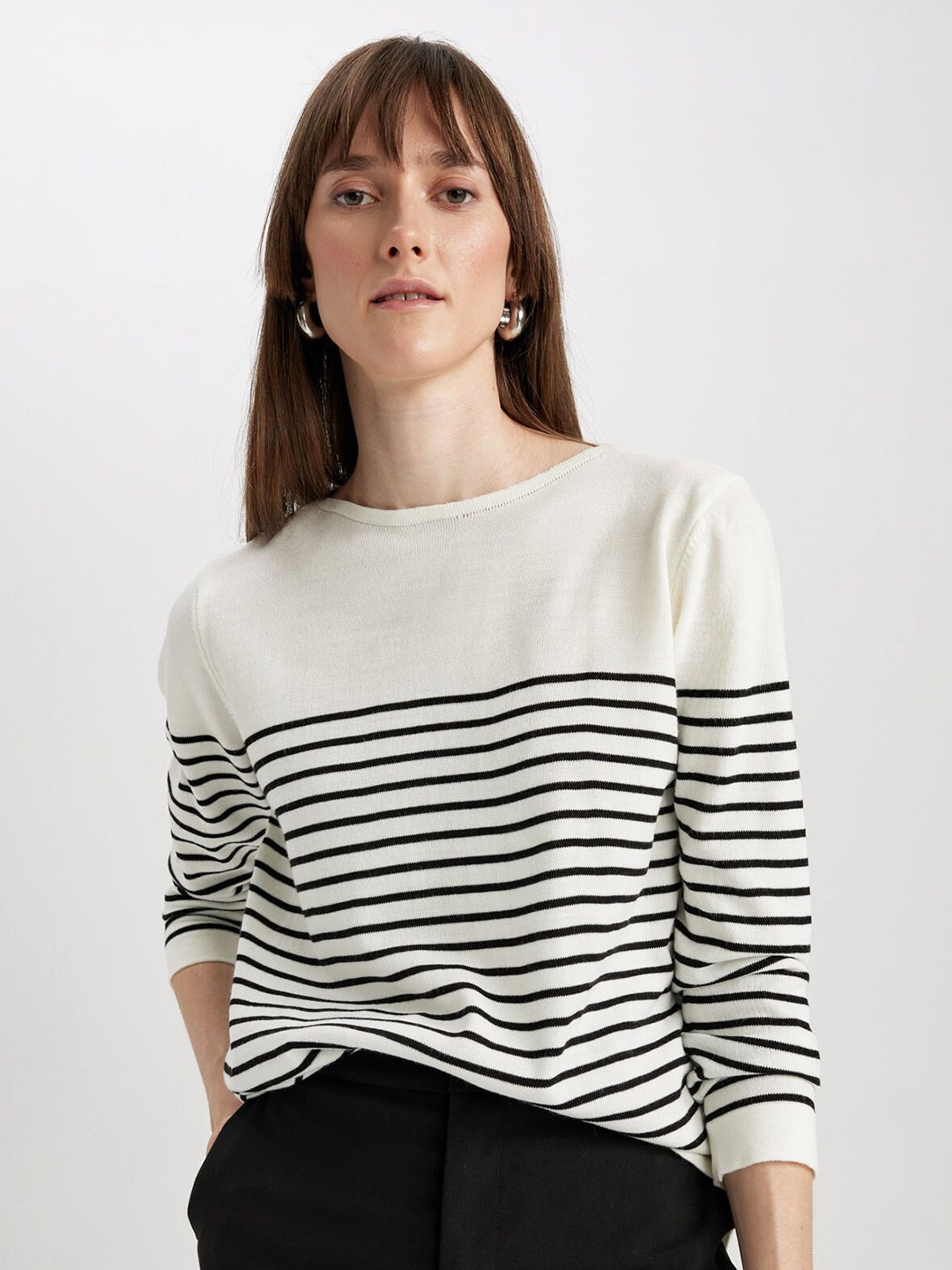

DeFacto Women Striped Pullover Sweater, White