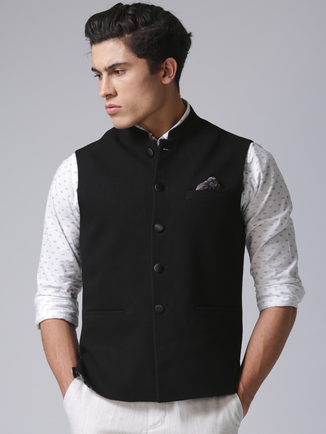 

True Blue Black Slim Fit Nehru Jacket