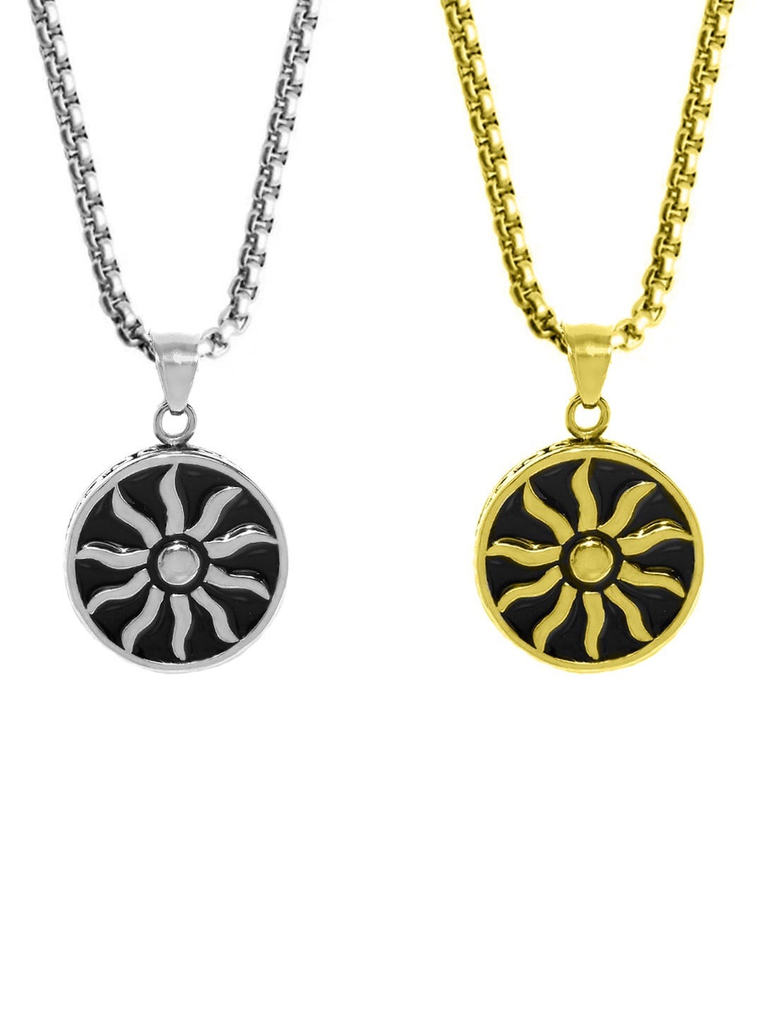 

OOMPH Men Set of 2 Silver & Gold Plated Stainless Steel Pendant With Chain