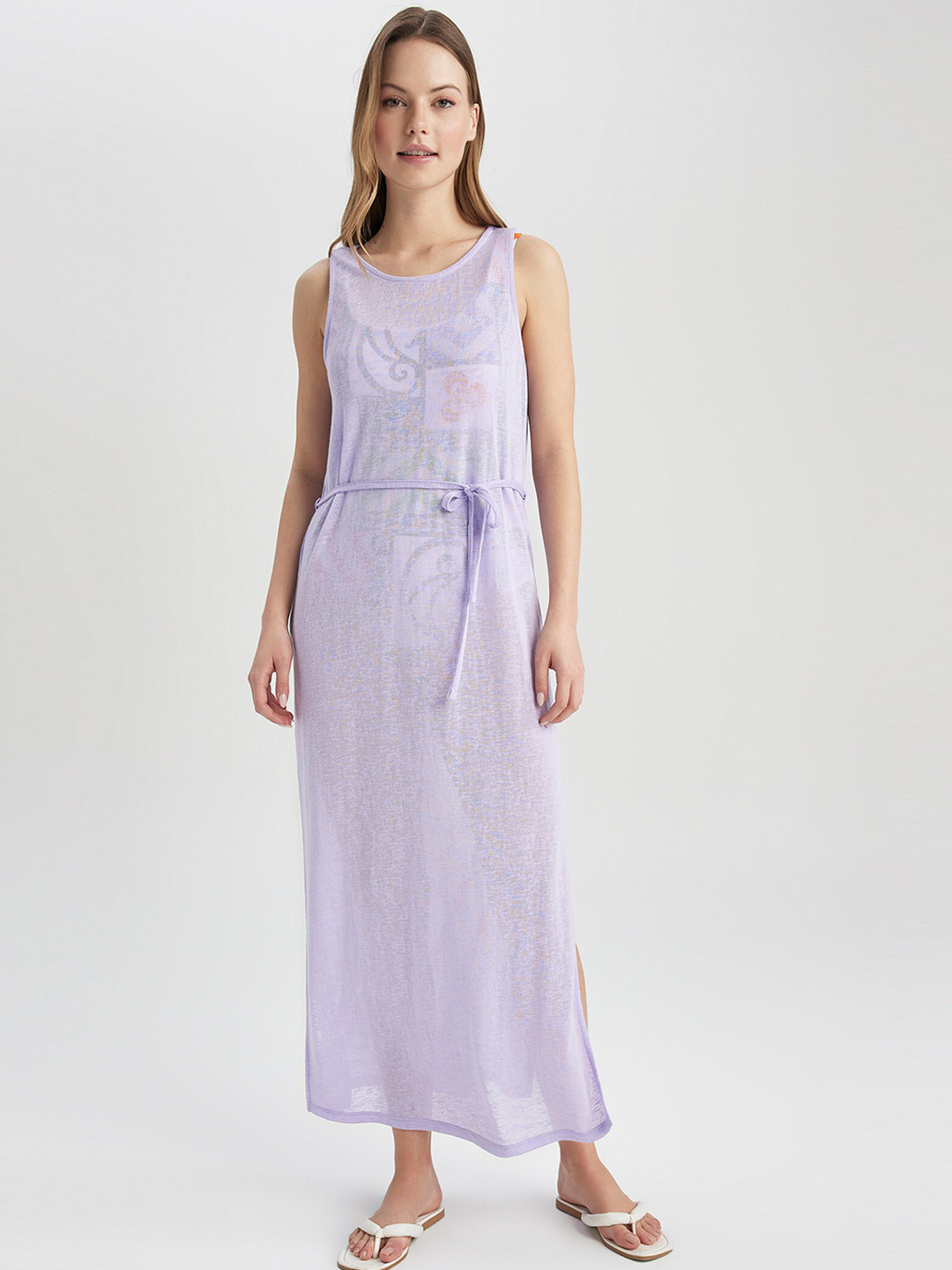 

DeFacto Medium Coverage Swimwear Dress With A Belt, Lavender