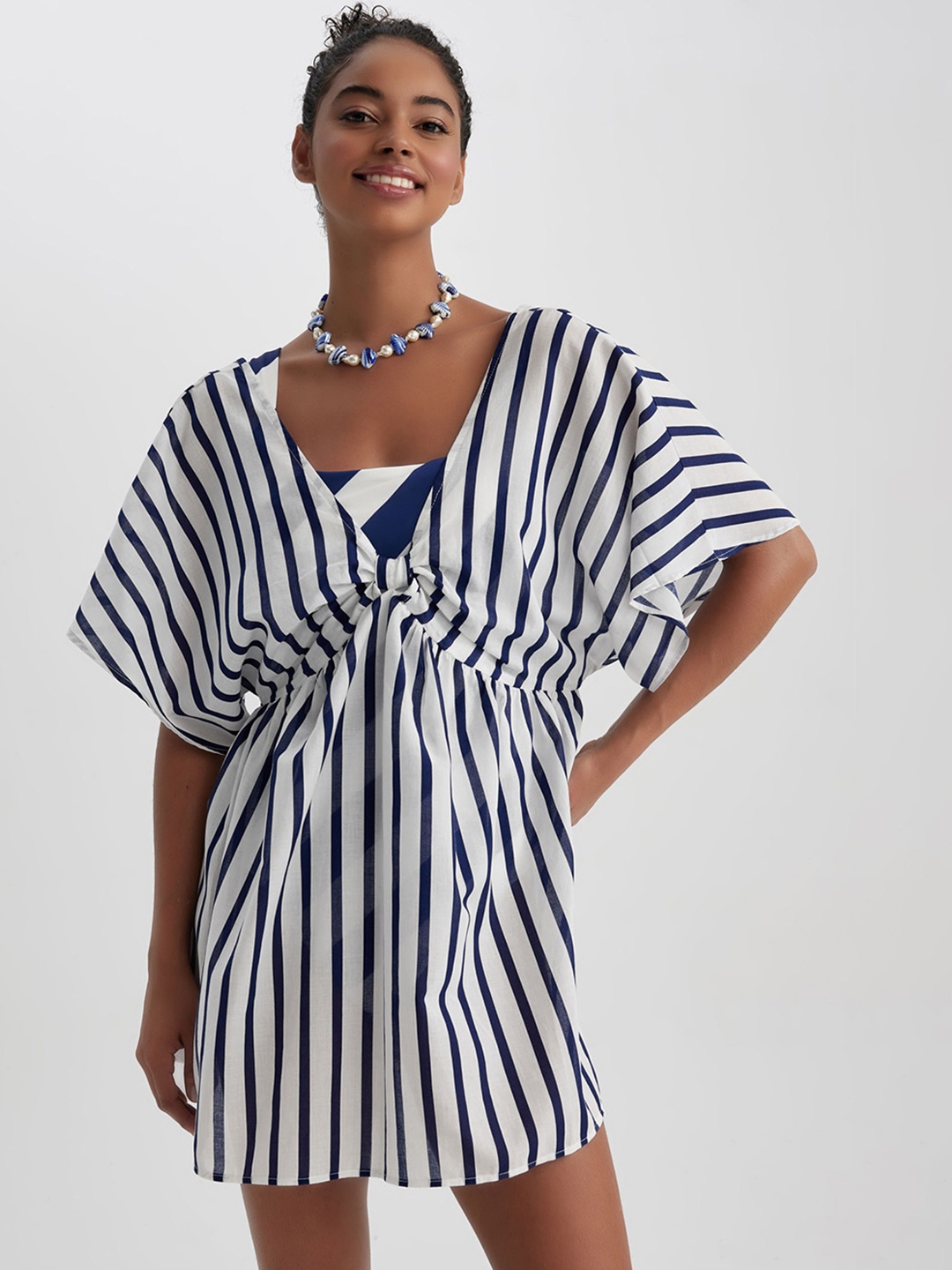 

DeFacto Striped Medium Coverage Swim Cover-Up Dress, Navy blue