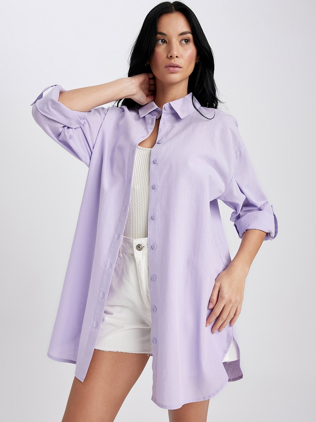 

DeFacto Front Open Shirt Style Cover Up Swimwear Dress, Lavender