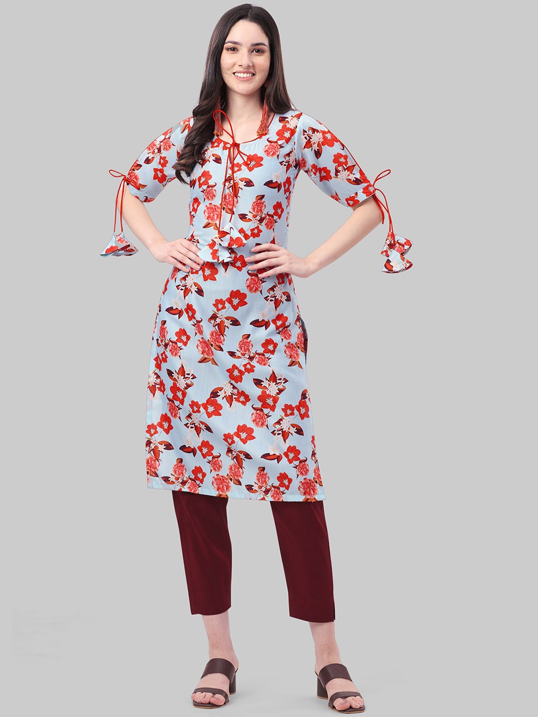 

KALINI Floral Printed Regular Kurta With Trousers, Blue