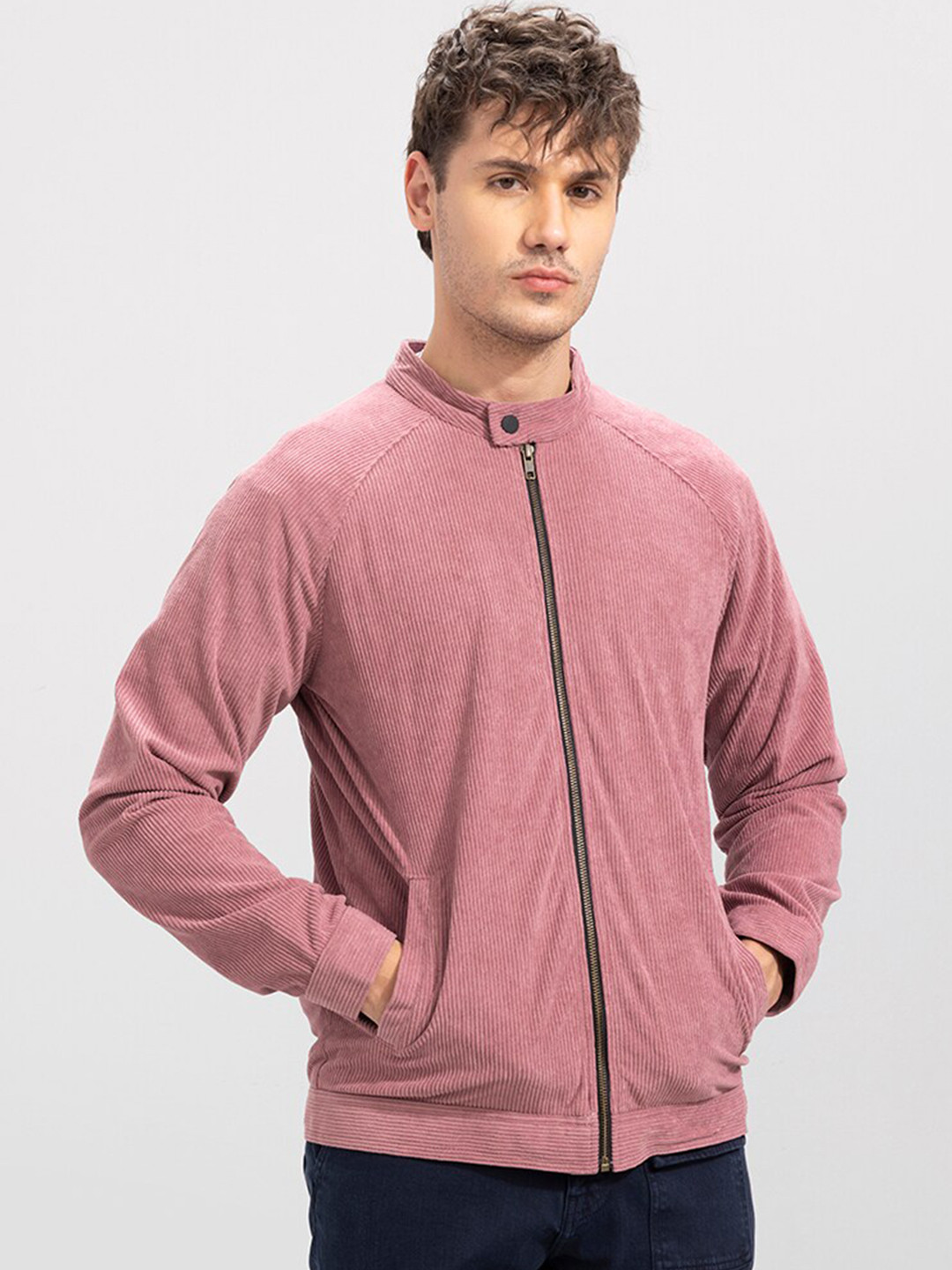 

Snitch Pink Cotton Corduroy Bomber Jacket