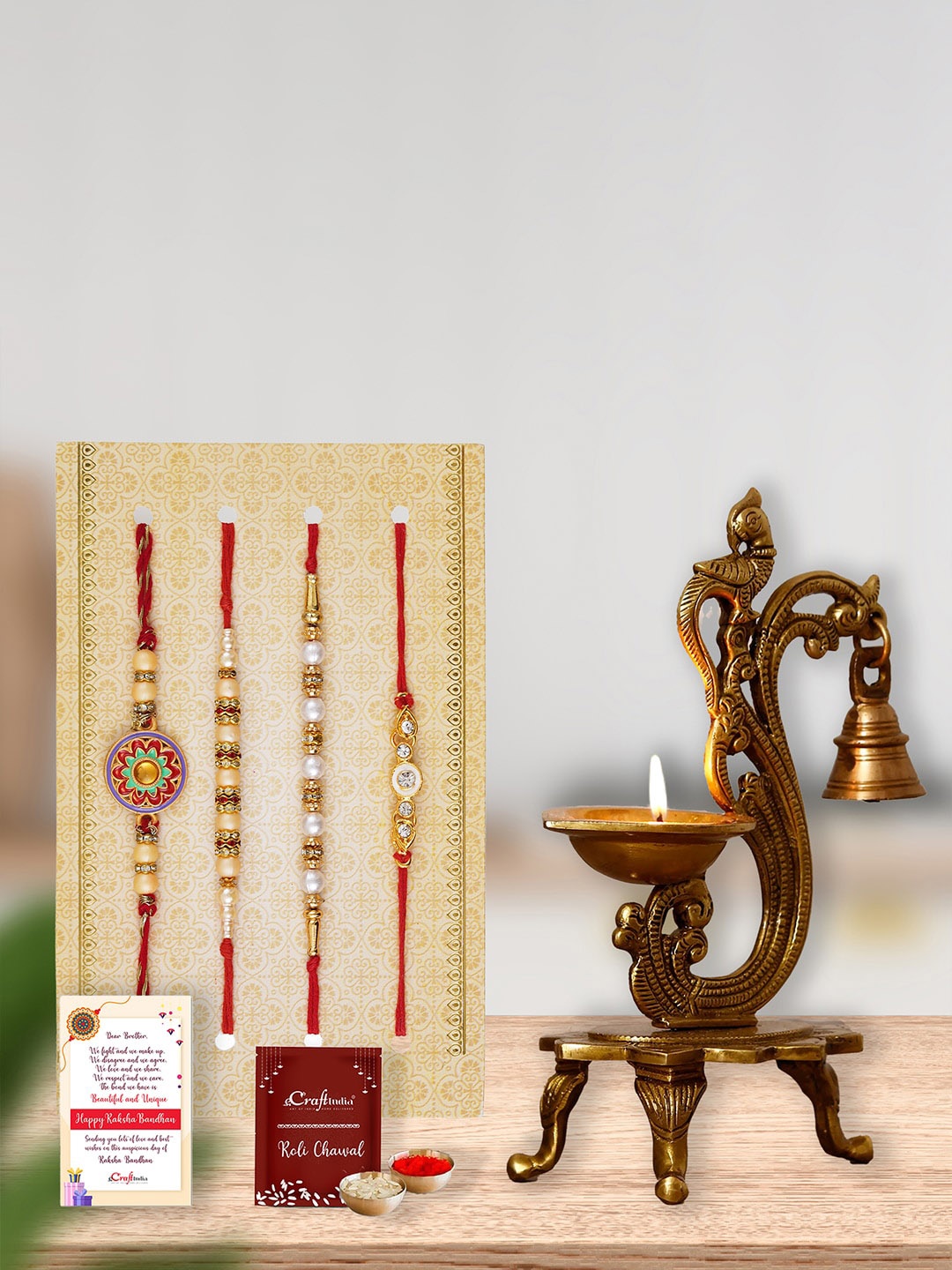 

eCraftIndia Set Of 4 Designer Rakhi Gift Set, Red