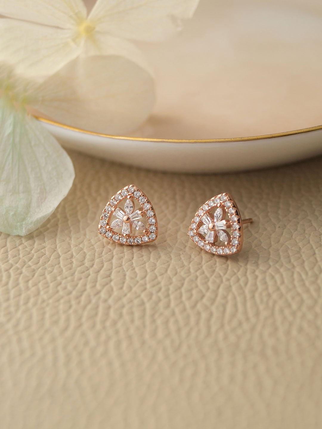 

MANNASH Rose Gold-Plated Cubic Zirconia-Studed Geometric Studs Earrings