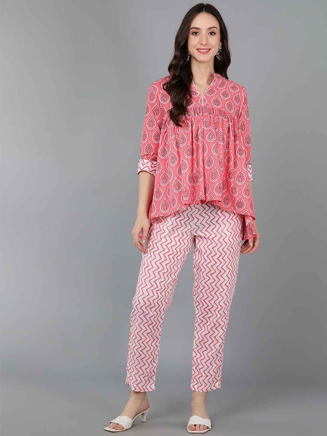 

Senyora Ethnic Motifs Printed Pure Cotton Top With Trouser, Pink