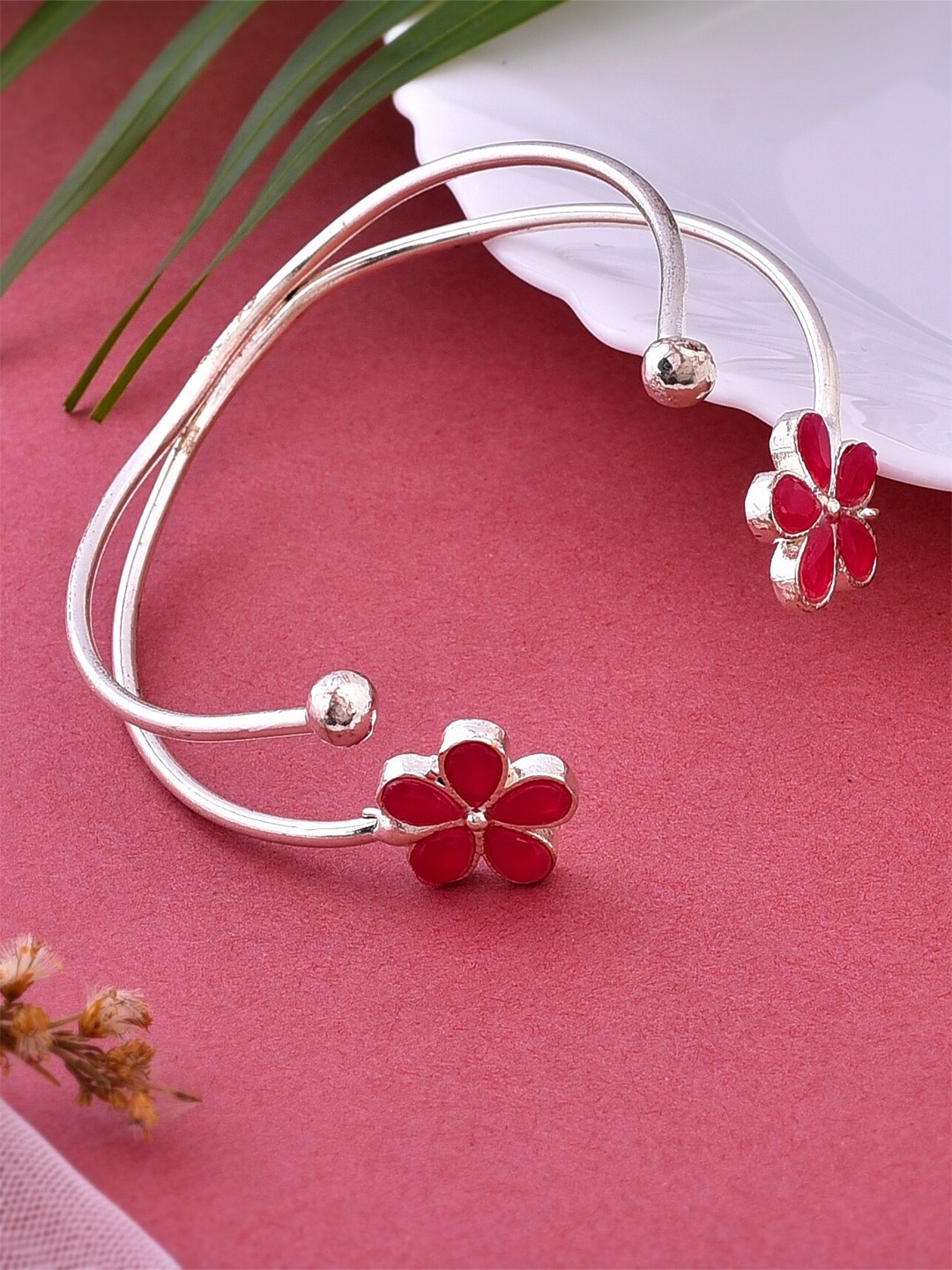 

Silvermerc Designs Silver-Plated Stone-Studded Cuff Bracelet
