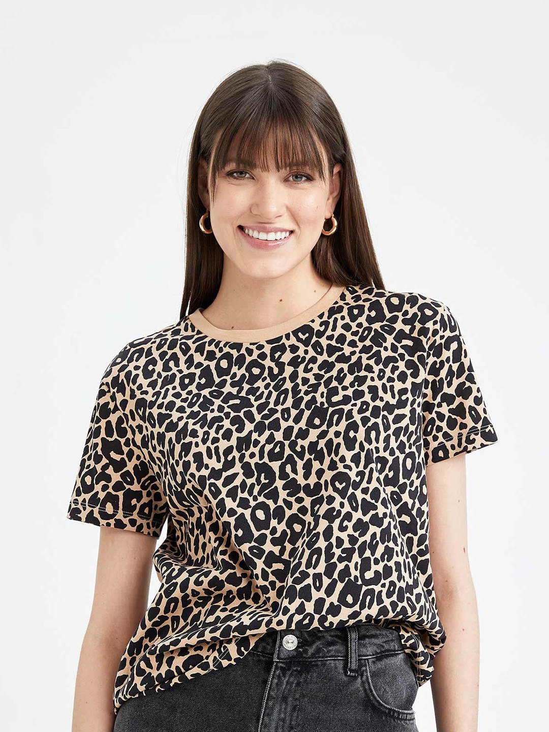 

DeFacto Animal Printed Pure Cotton T-shirt, Beige