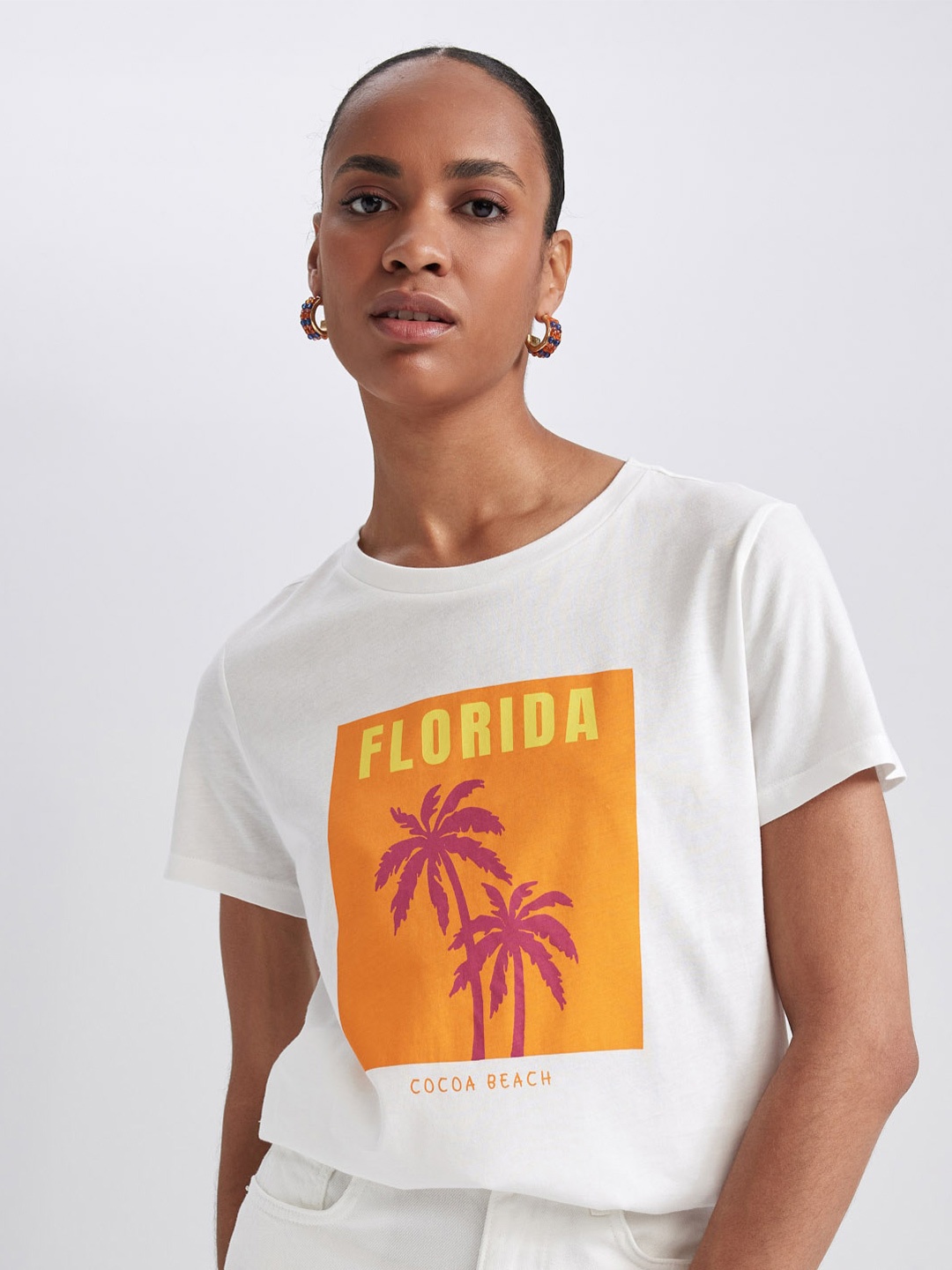 

DeFacto Typography Printed Pure Cotton T-shirt, White