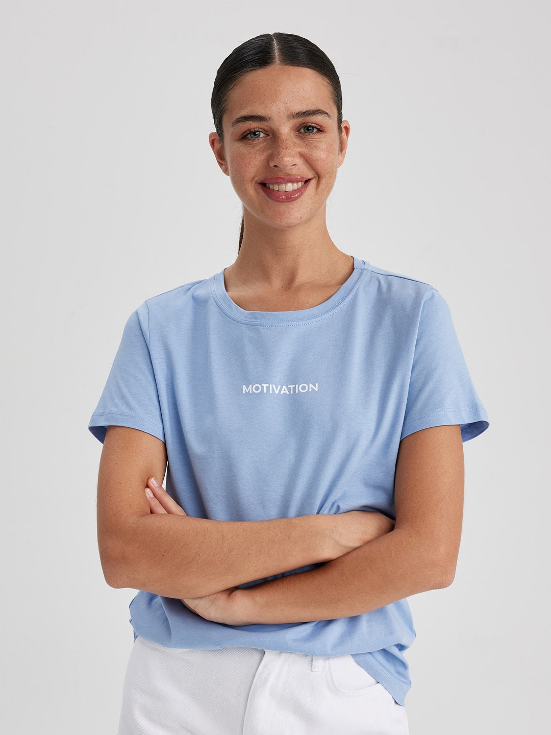 

DeFacto Typography Printed Cotton T-shirt, Blue