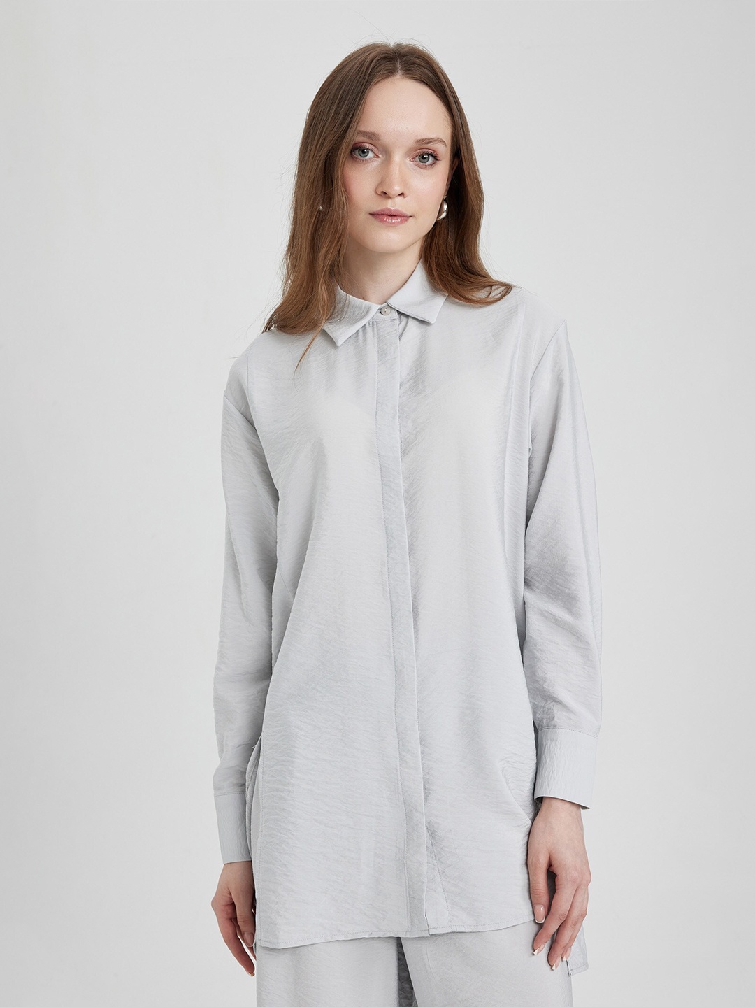 

DeFacto High Low Longline Casual Shirt, Grey