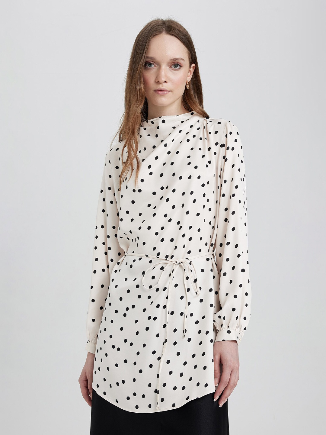 

DeFacto Polka Dot Printed Tie-Up Tunic, Off white