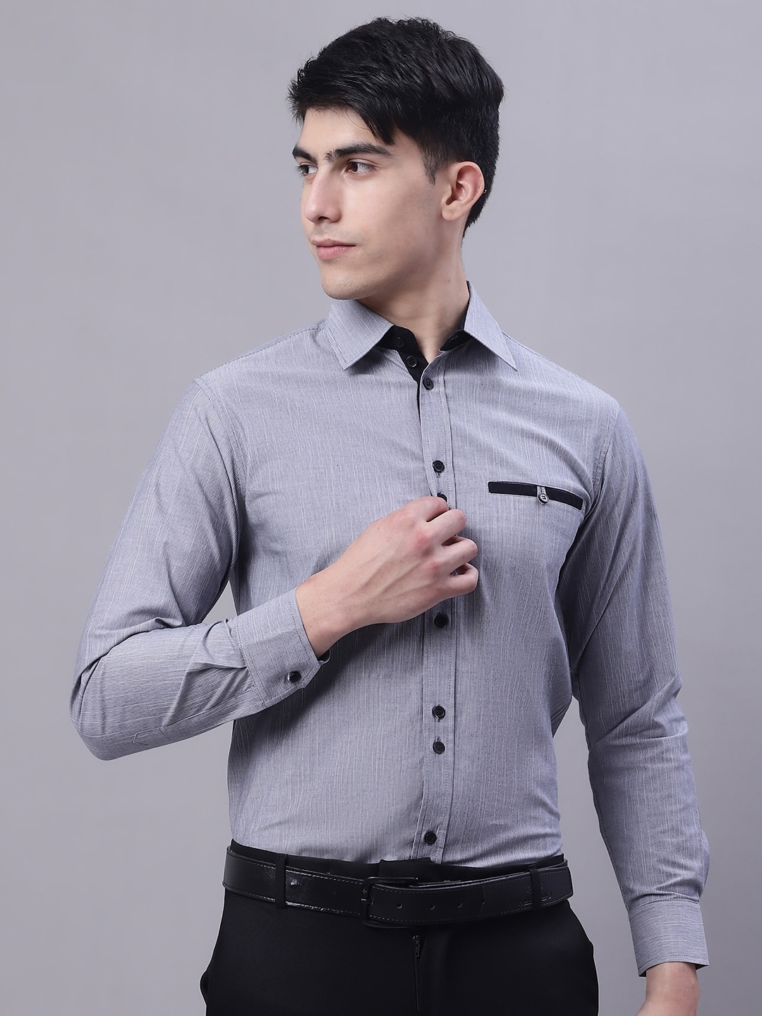 

WESTCLO Micro Checks Classic Cotton Casual Shirt, Grey