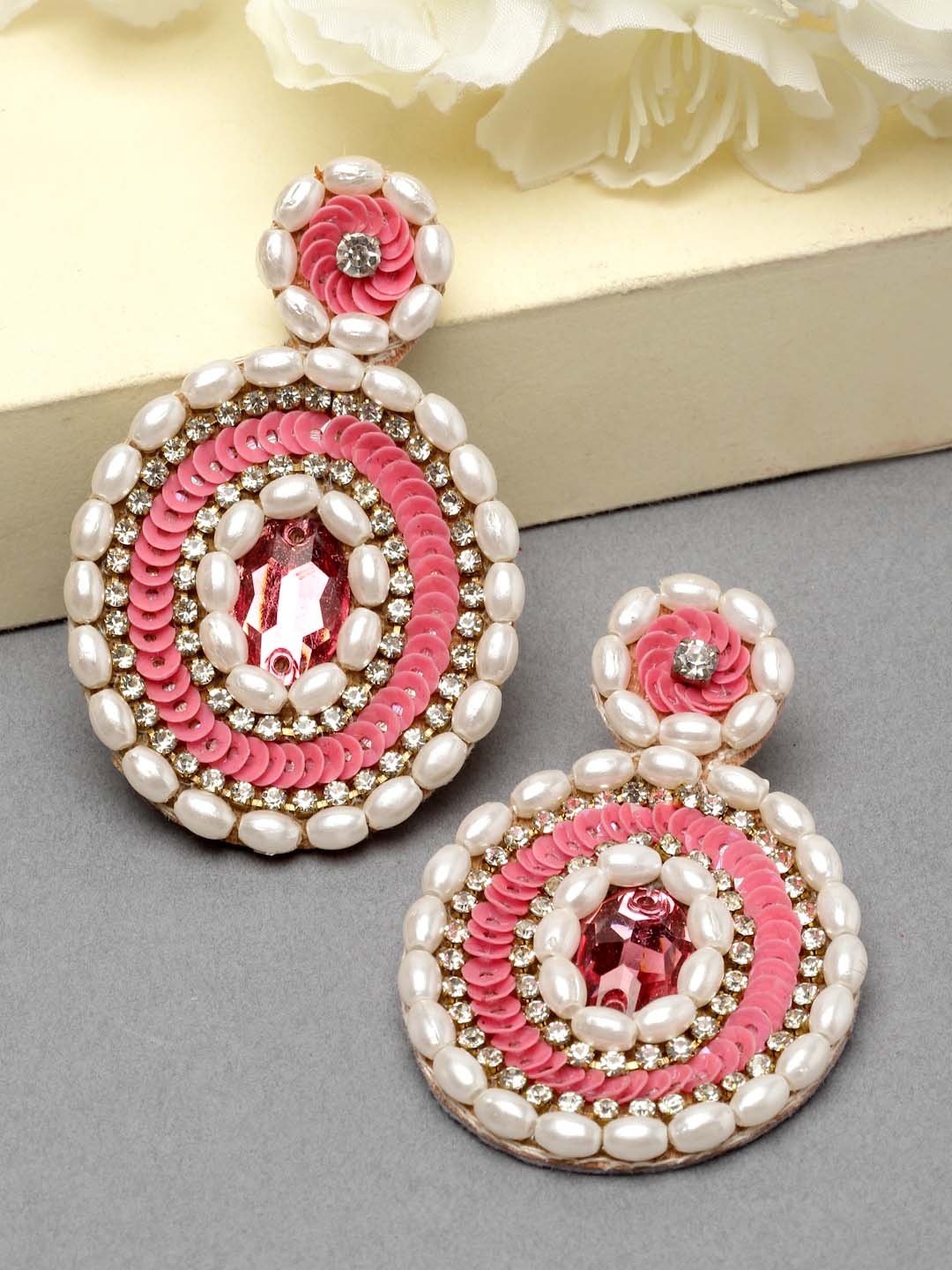 

Anekaant Circular Chandbalis Earrings, Pink