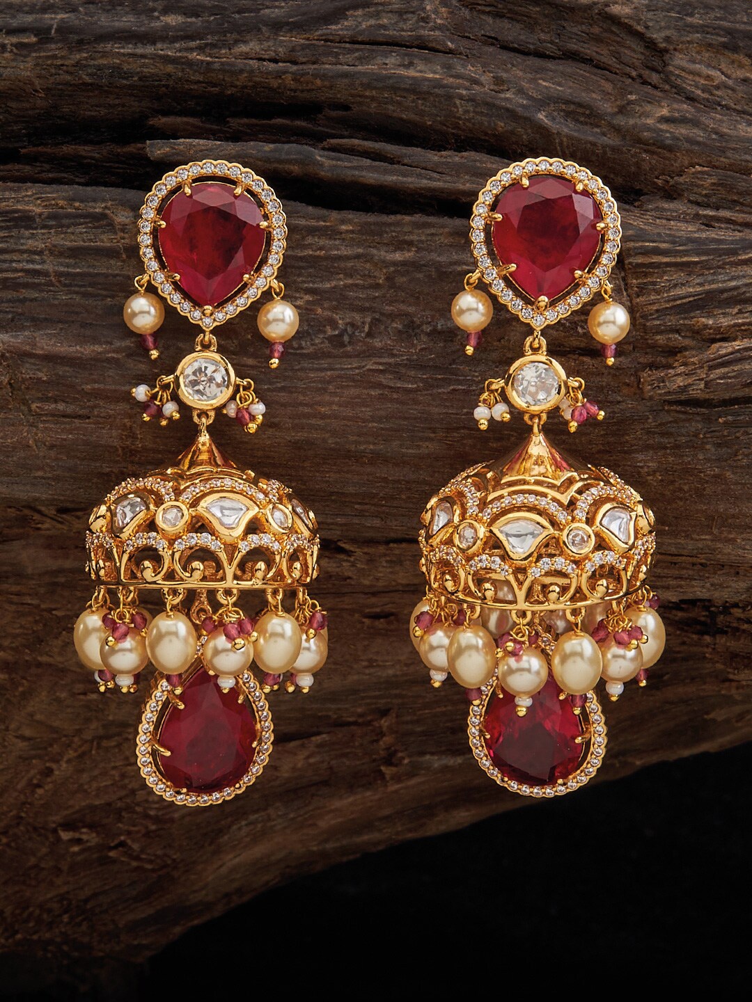 

Kushal's Fashion Jewellery Dome Shaped Jhumkas Earrings, Red