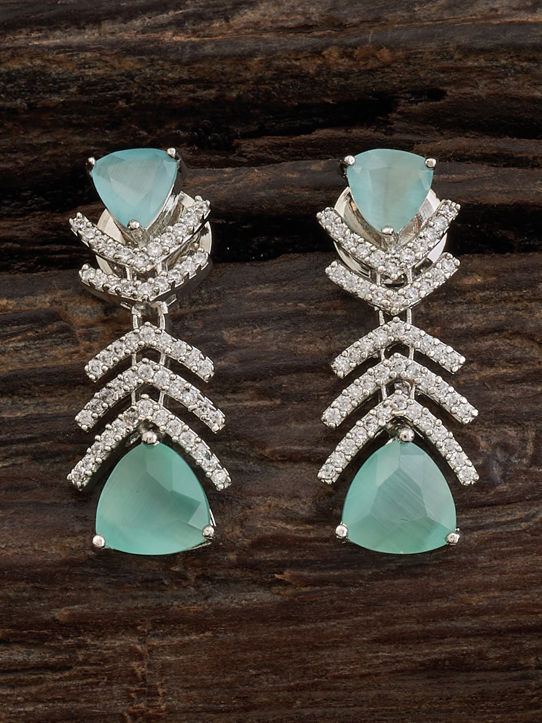 

Kushal's Fashion Jewellery Rhodium-Plated Teardrop Shaped Drop Earrings, Silver