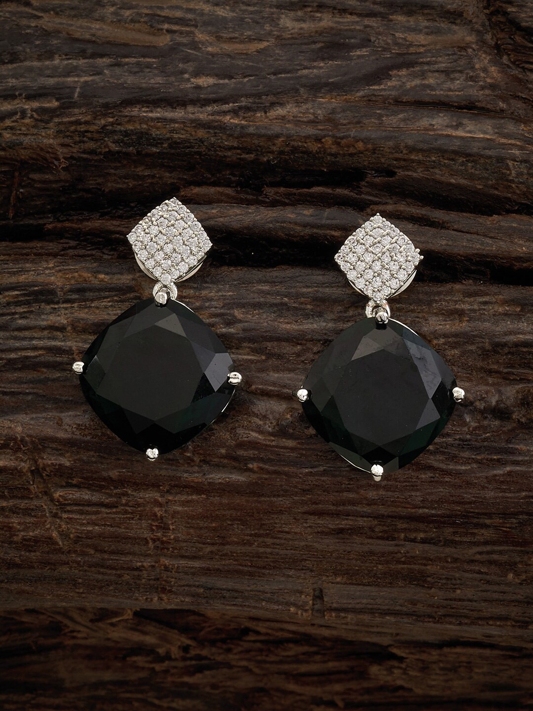 

Kushal's Fashion Jewellery Rhodium Plated CZ Studded Drop Earrings, Silver
