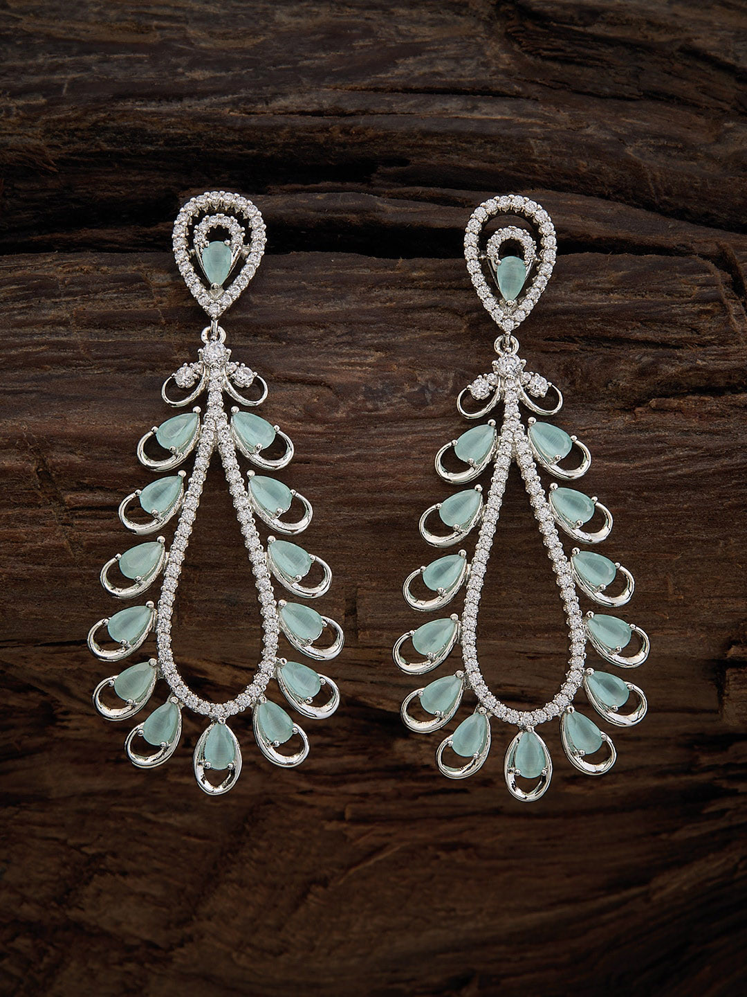 

Kushal's Fashion Jewellery Rhodium-Plated Teardrop Shaped Drop Earrings, Silver