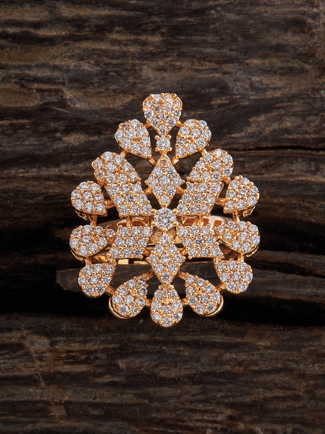 

Kushal's Fashion Jewellery Gold-Plated Cubic Zirconia Studded Adjustable Finger Ring