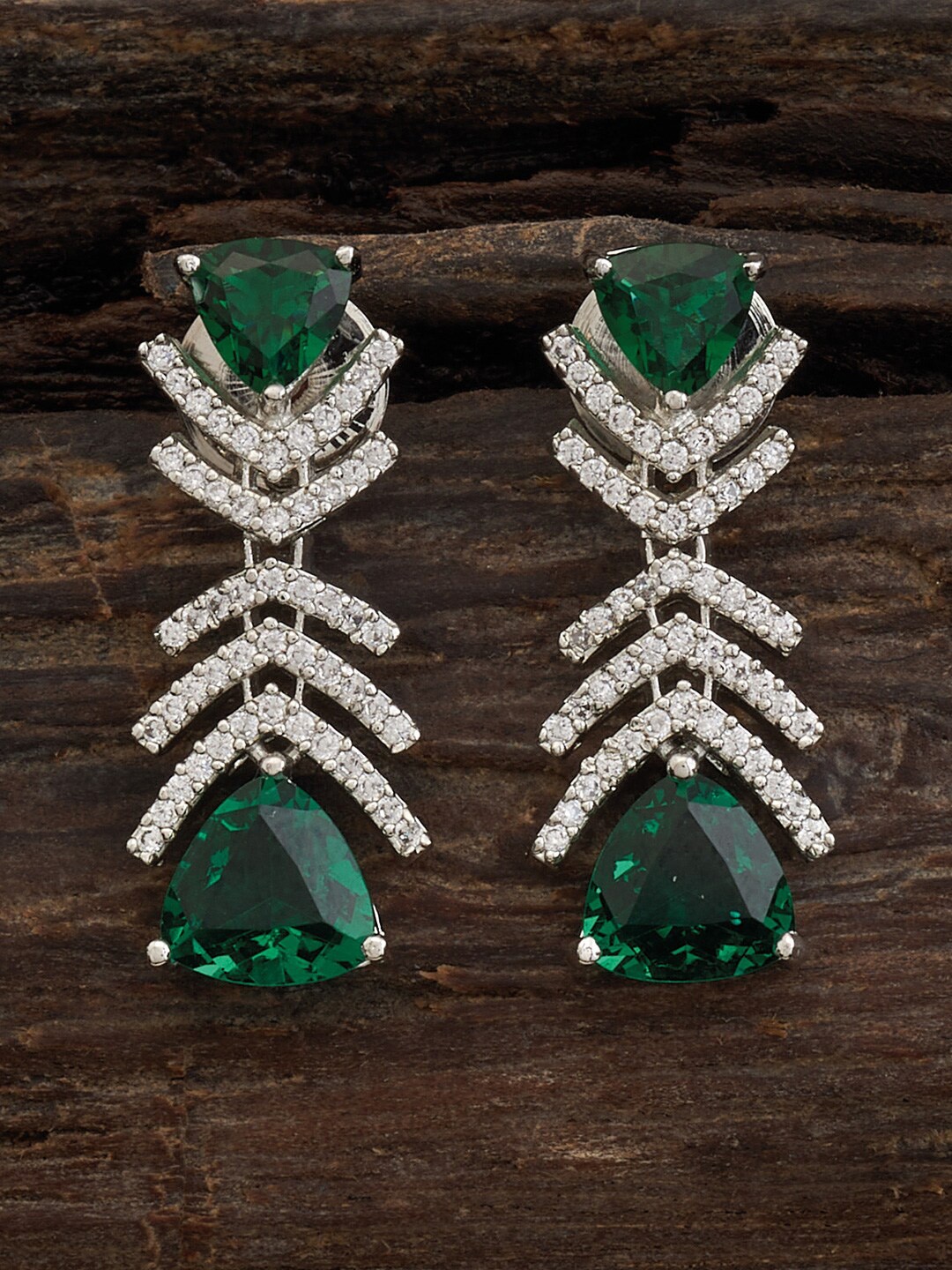 

Kushal's Fashion Jewellery Rhodium-Plated Teardrop Shaped Drop Earrings, Silver