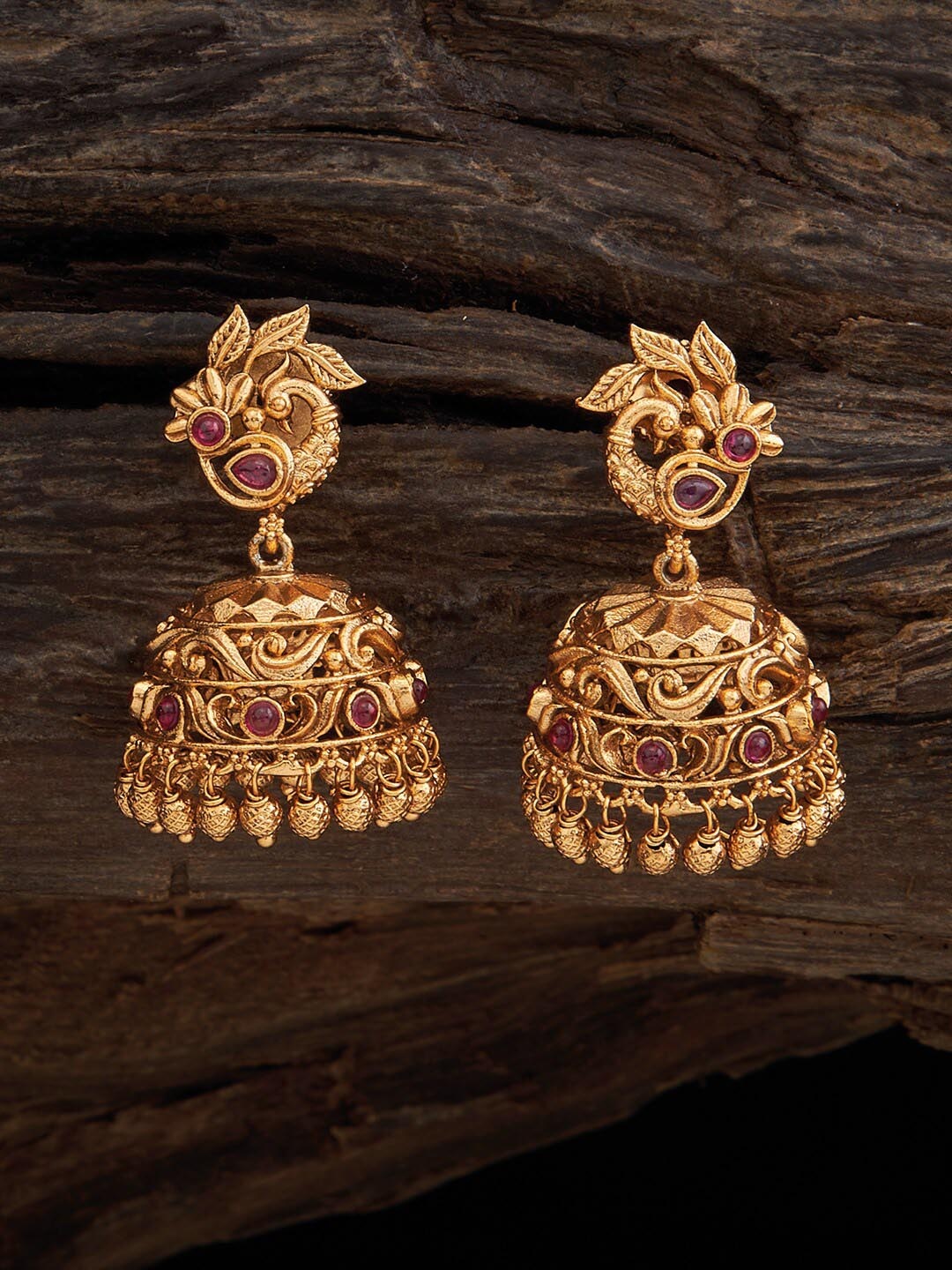 

Kushal's Fashion Jewellery Red Dome Shaped Jhumkas Earrings