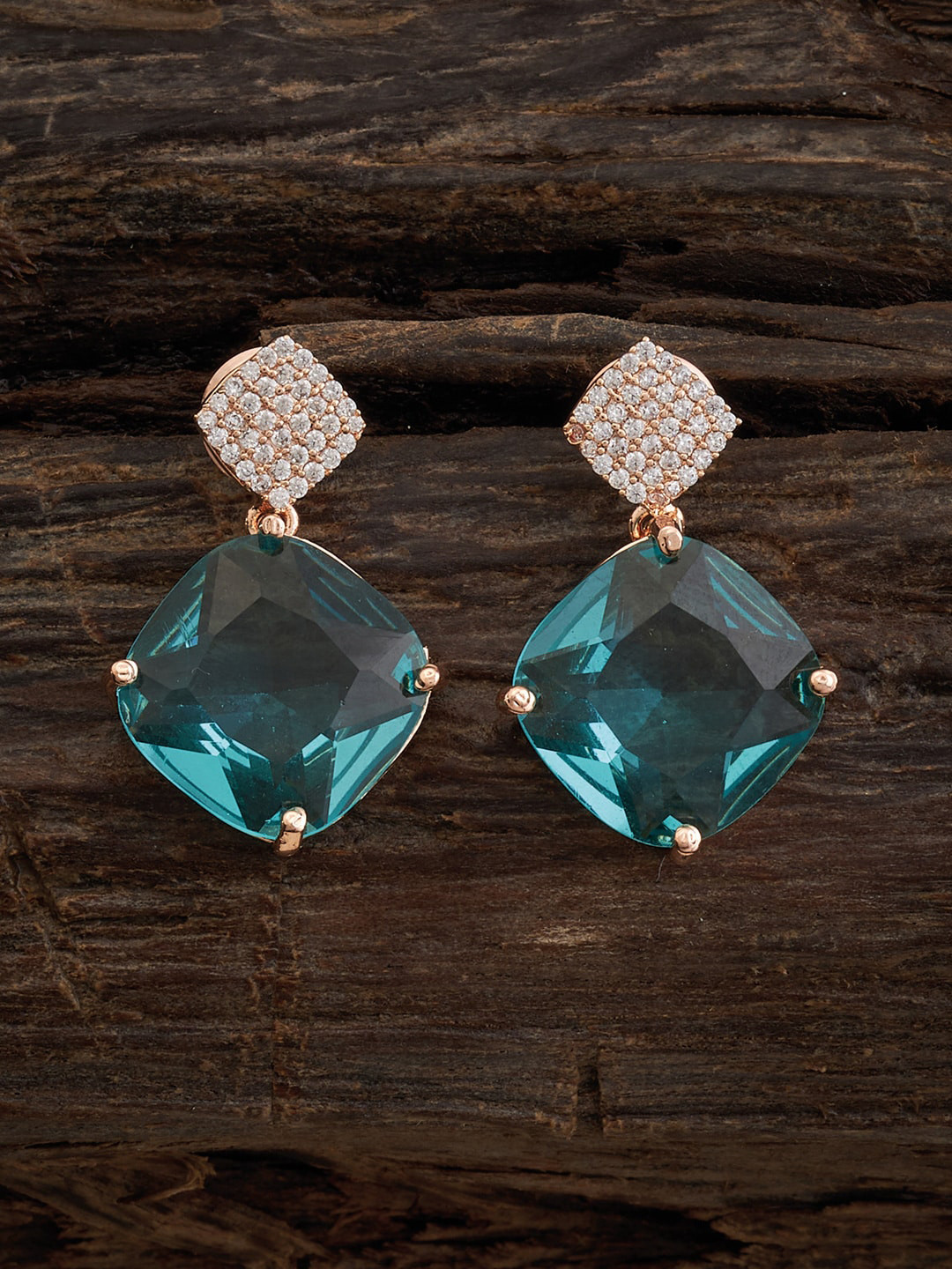 

Kushal's Fashion Jewellery Rose Gold-Plated Diamond Shaped Drop Earrings, Silver
