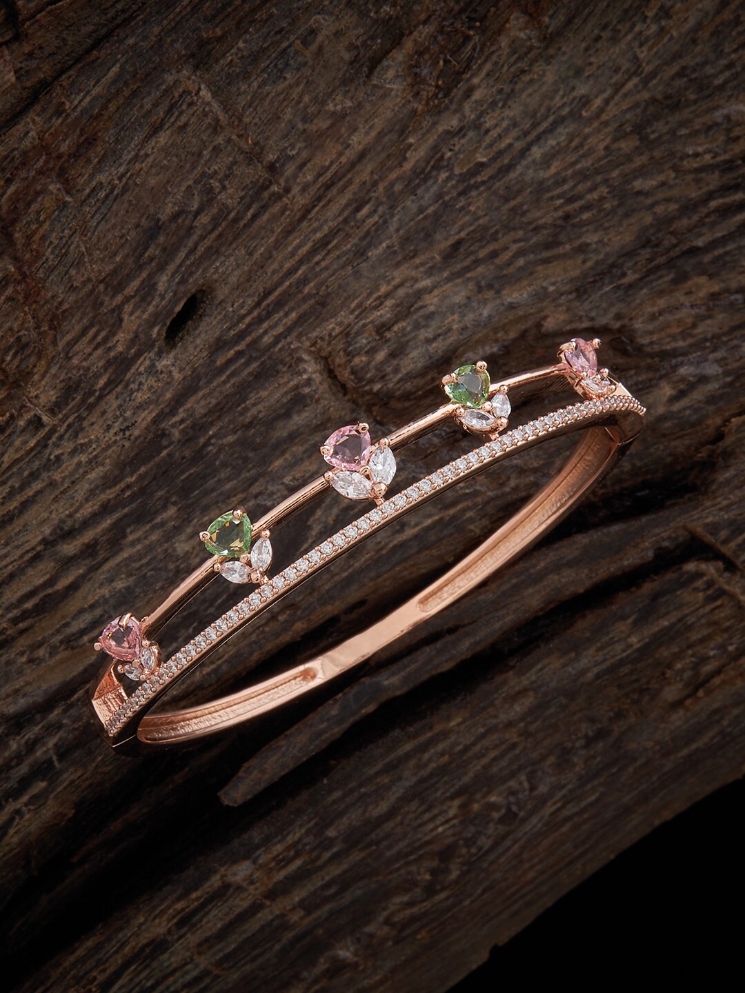 

Kushal's Fashion Jewellery Cubic Zirconia Gold-Plated Kada Bracelet